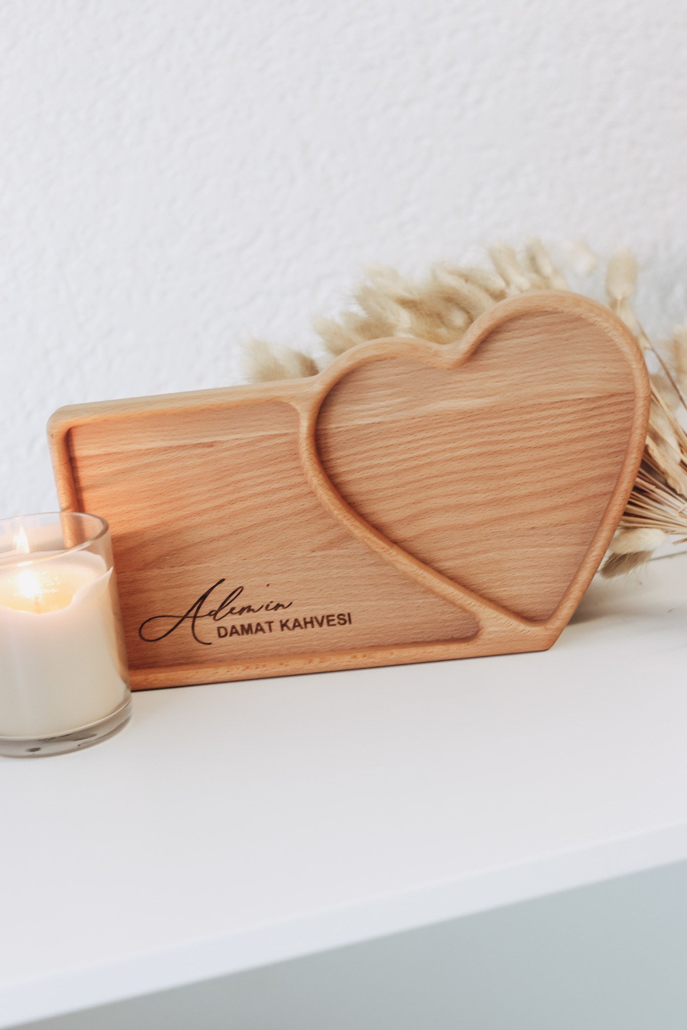 Damat Kahvesi Tablett mit Personalisierung / Holz Tablett / Damat Tespsisi / Integrierte Ringschale für den Kaffee