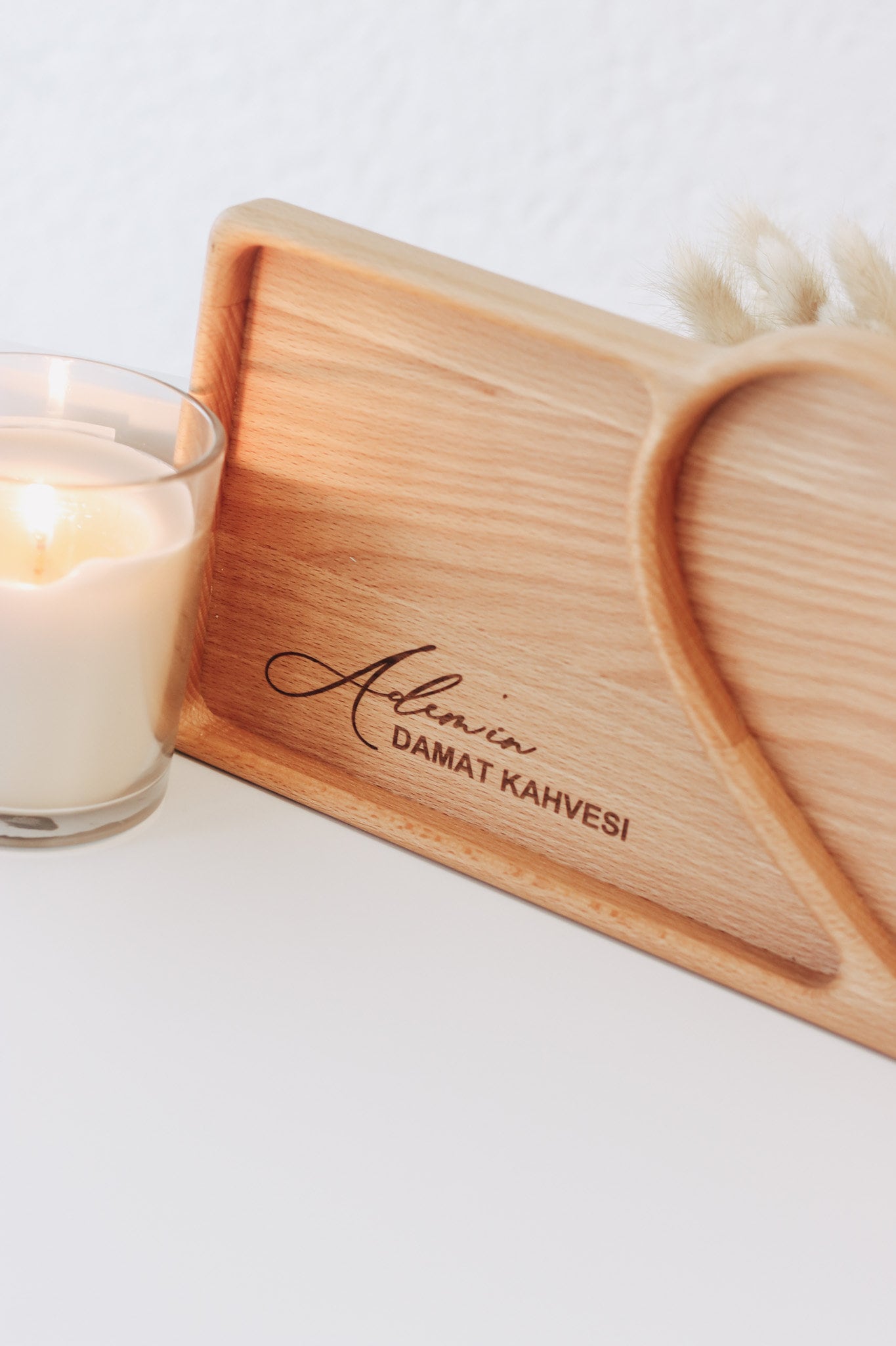 Damat Kahvesi Tablett mit Personalisierung / Holz Tablett / Damat Tespsisi / Integrierte Ringschale für den Kaffee