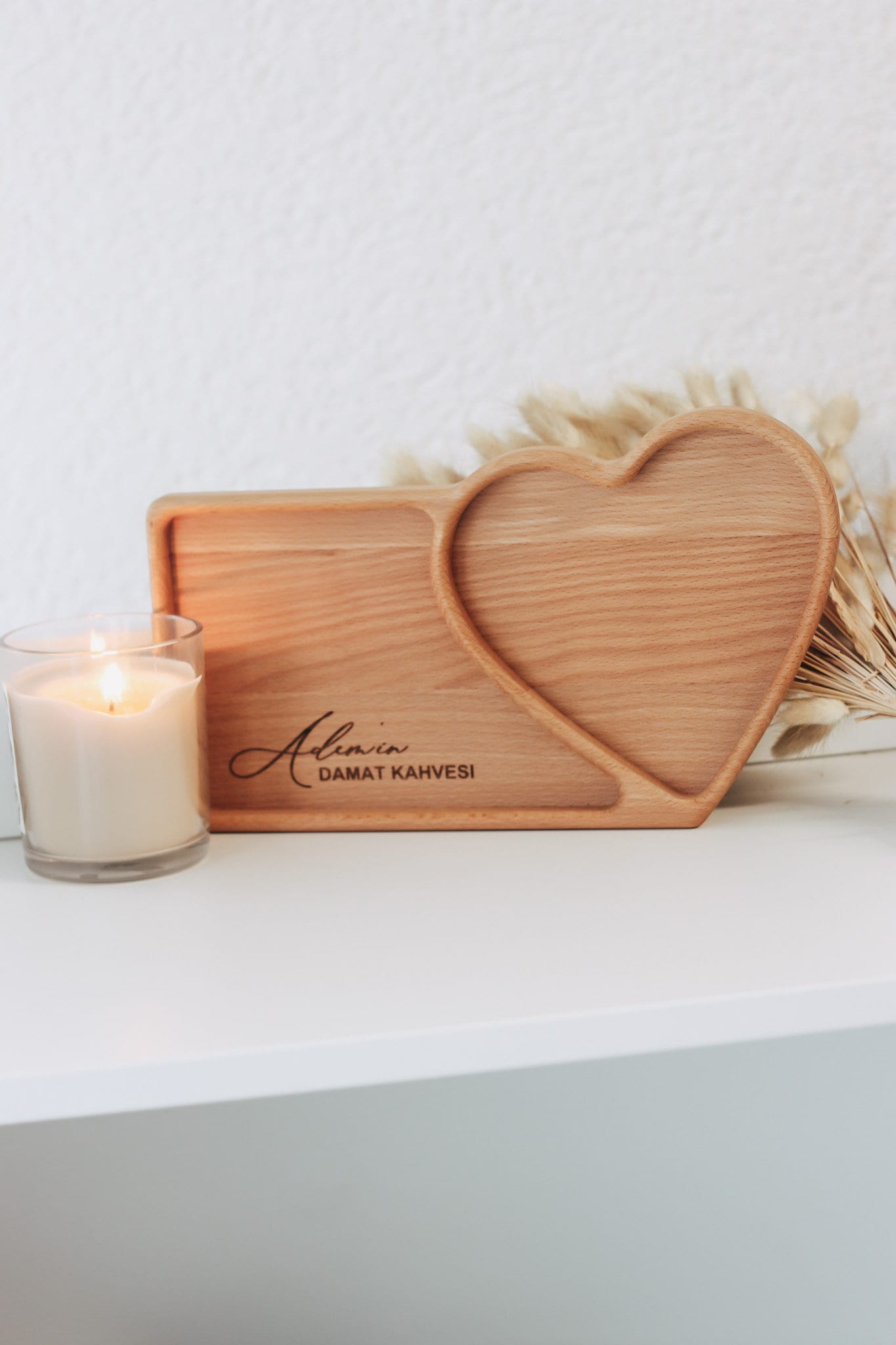 Damat Kahvesi Tablett mit Personalisierung / Holz Tablett / Damat Tespsisi / Integrierte Ringschale für den Kaffee