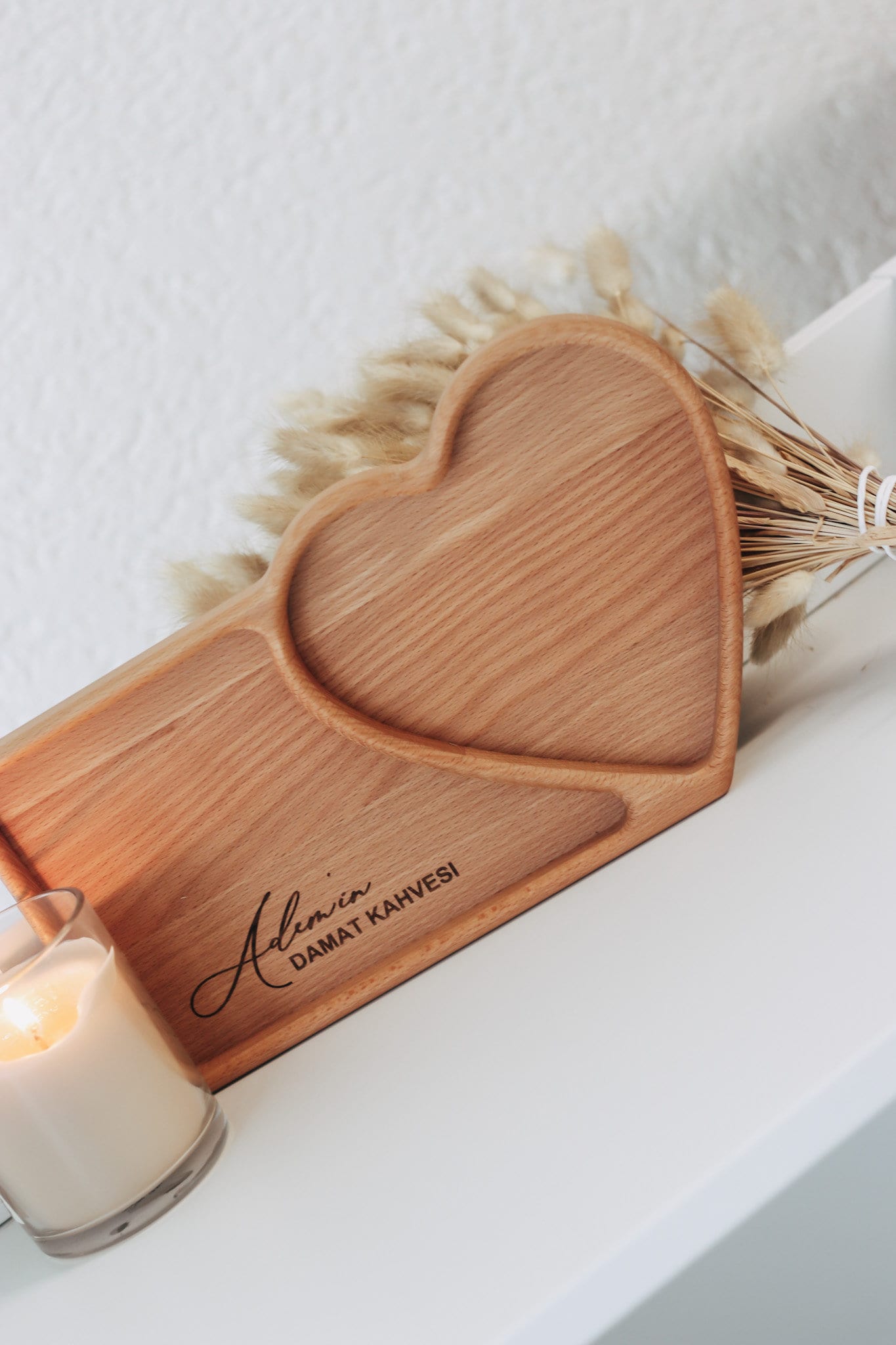 Damat Kahvesi Tablett mit Personalisierung / Holz Tablett / Damat Tespsisi / Integrierte Ringschale für den Kaffee