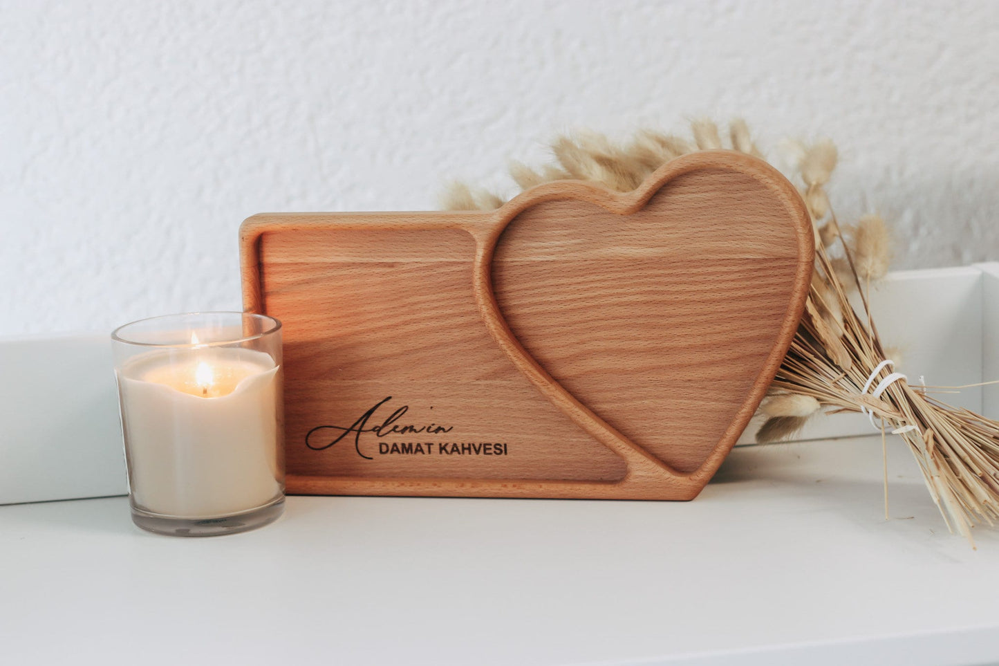 Damat Kahvesi Tablett mit Personalisierung / Holz Tablett / Damat Tespsisi / Integrierte Ringschale für den Kaffee