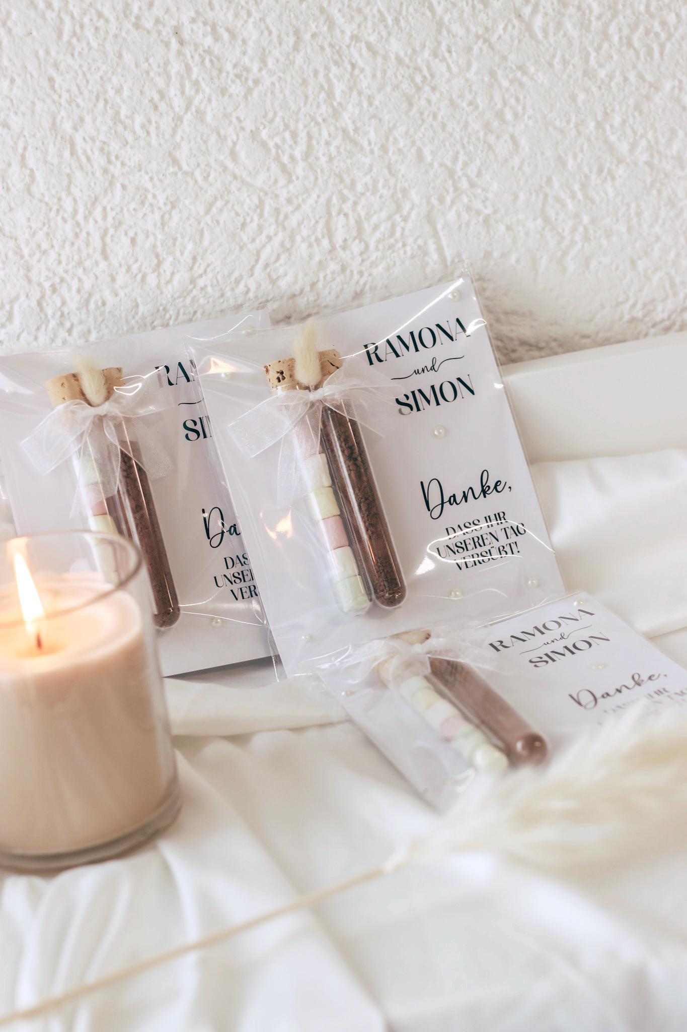 Gastgeschenk/Danksagung Hochzeit "Danke, dass ihr unseren Tag versüßt", befüllte Reagenzgläser, Taufe, Kommunion, personalisiert mit Namen