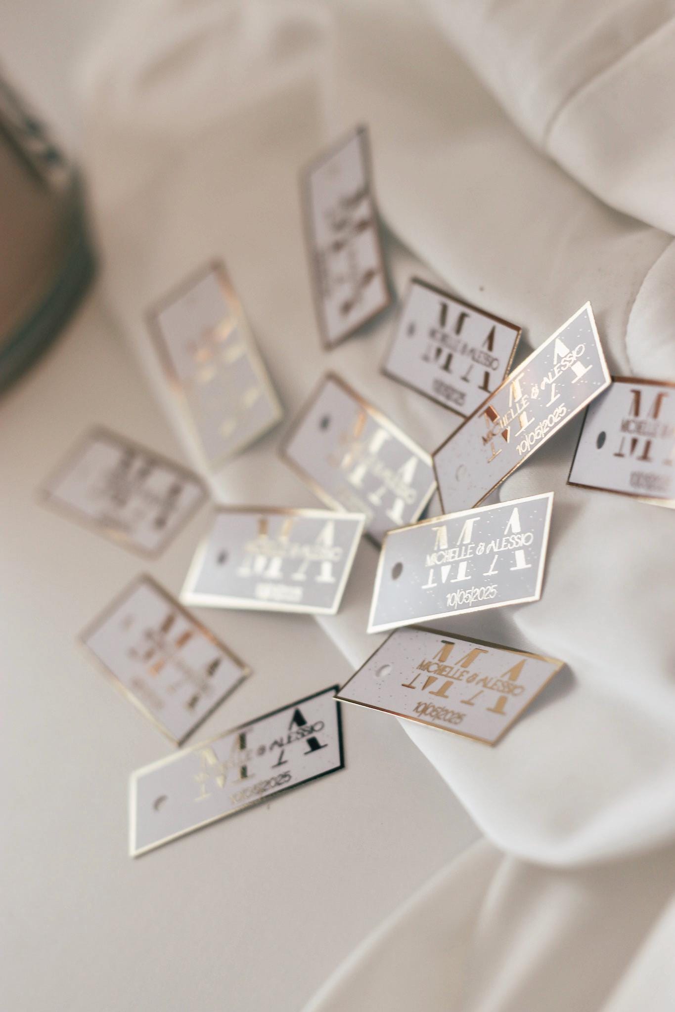 Personalisierte Etiketten für Gastgeschenke mit metallic Veredelung in gold oder silber, Hochzeit, Taufe, Geburtstag, Sözümüz Söz, Verlobung