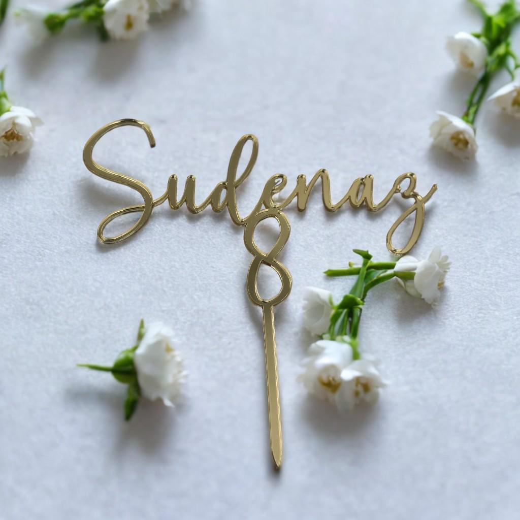 Caketopper aus Acryl + Zahl, Tortentopper, Tortenaufleger, Geburtstagsdeko, runder Geburtstag, Gold, silber, schwarz, weiß
