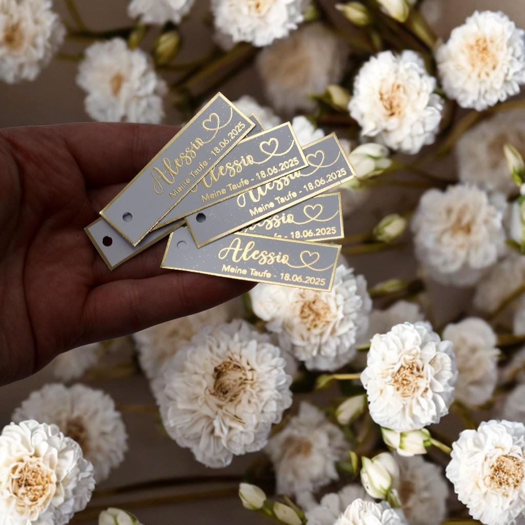 Personalisierte Etiketten Taufe, Kommunion, Mevlüt, Sünnet, Personalisiert mit dem Namen & Datum, Metallic Effekt gold, silber o schwarz