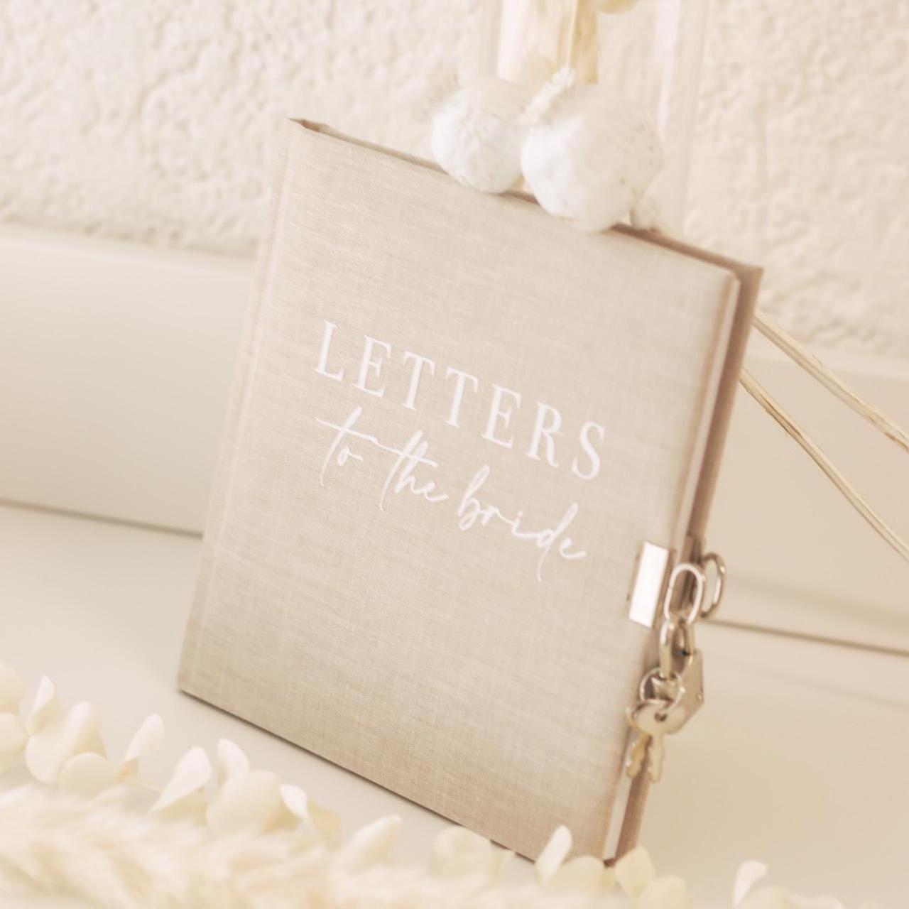 Letters to the Bride Buch mit Schloss | Leinenbuch Beige für die Braut | JGA Geschenk Trauzeugin Brautjungfer Erinnerungsalbum
