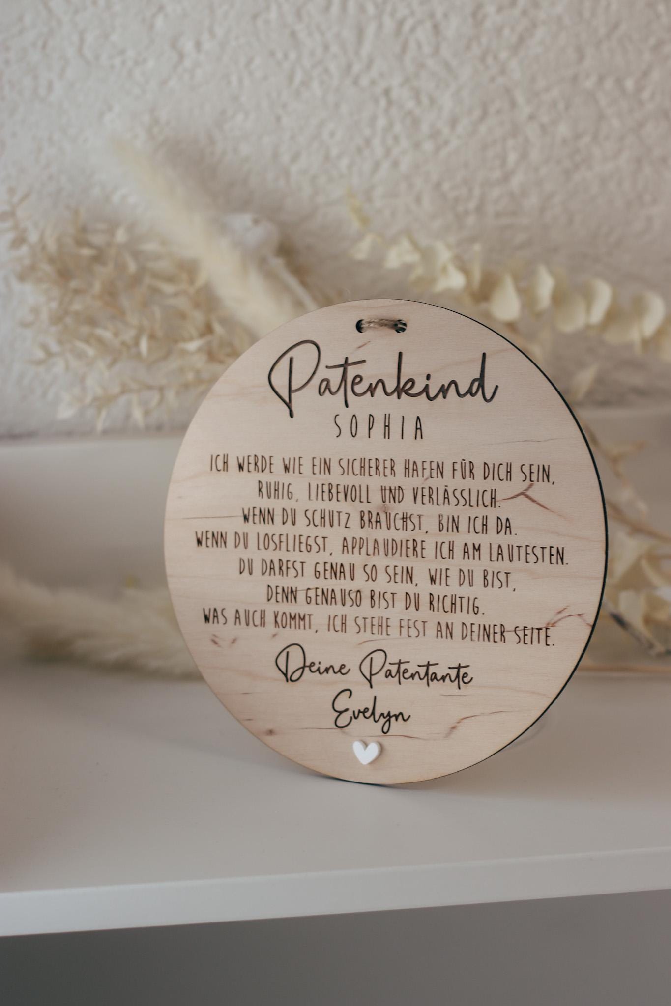 Patenkind Schild personalisiert | Geschenk zur Taufe mit Name, Widmung & Herz | Patentante Patenonkel Taufgeschenk aus Holz