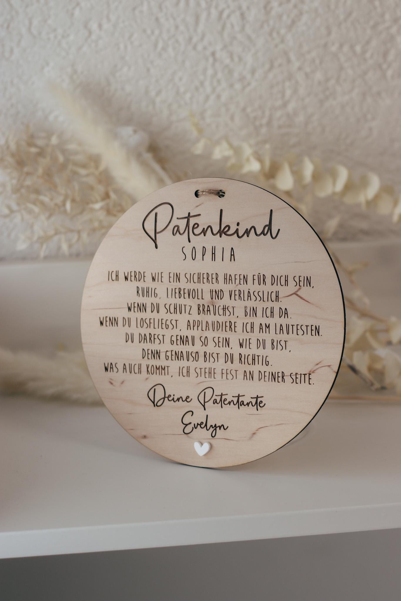 Patenkind Schild personalisiert | Geschenk zur Taufe mit Name, Widmung & Herz | Patentante Patenonkel Taufgeschenk aus Holz