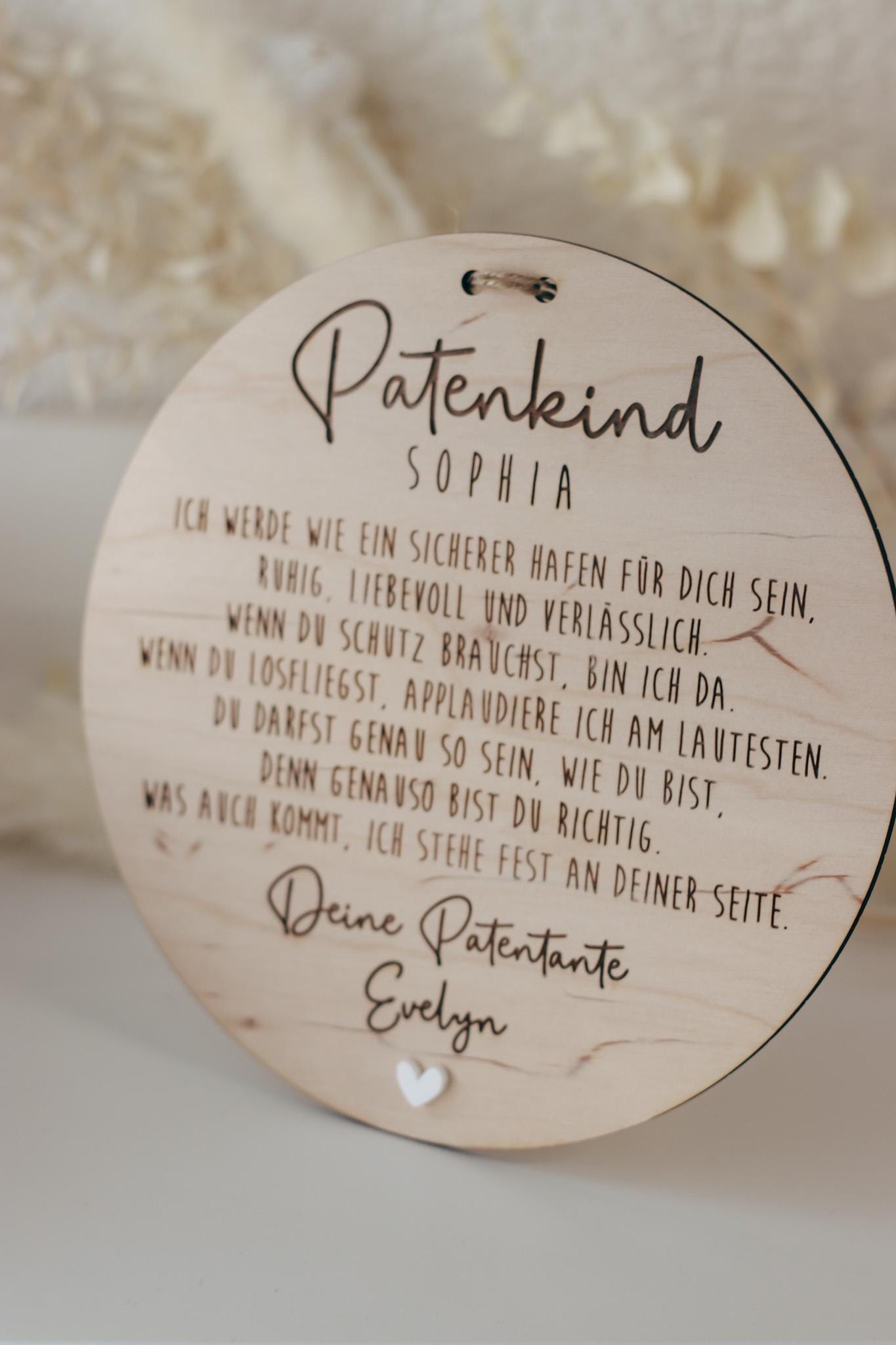 Patenkind Schild personalisiert | Geschenk zur Taufe mit Name, Widmung & Herz | Patentante Patenonkel Taufgeschenk aus Holz