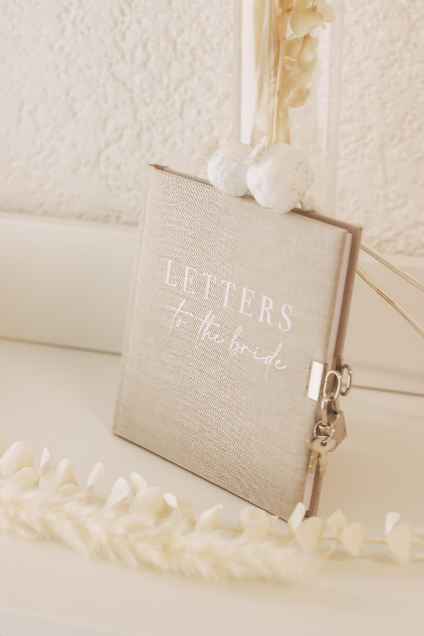 Letters to the Bride Buch mit Schloss | Leinenbuch Beige für die Braut | JGA Geschenk Trauzeugin Brautjungfer Erinnerungsalbum