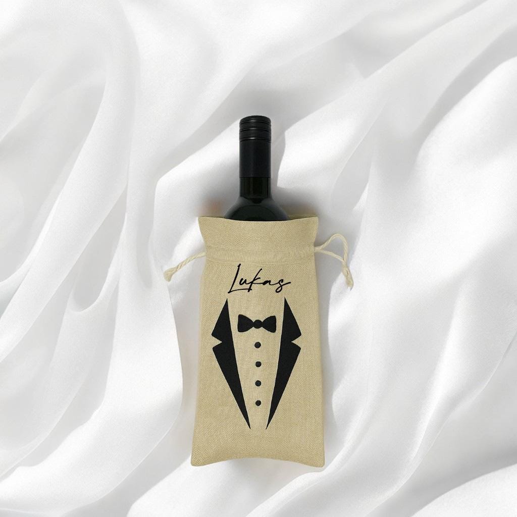 Trauzeuge Geschenk, Personalisierter Flaschenbeutel mit Name & Karte - Trauzeugen fragen, Geschenk für männlichen Trauzeugen