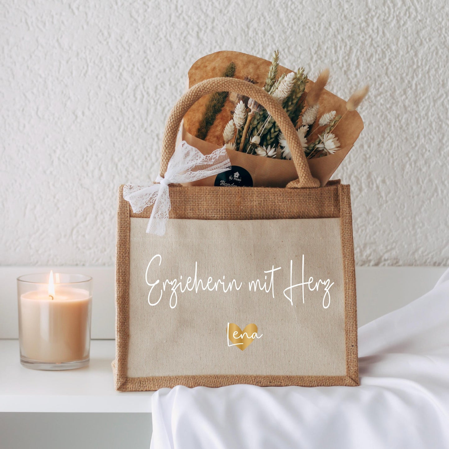 Personalisierte Jutetasche „Erzieherin mit Herz“ – Abschiedsgeschenk für Kita, Geschenk Erzieherin, Tasche mit Namen & Herz, Danke Geschenk
