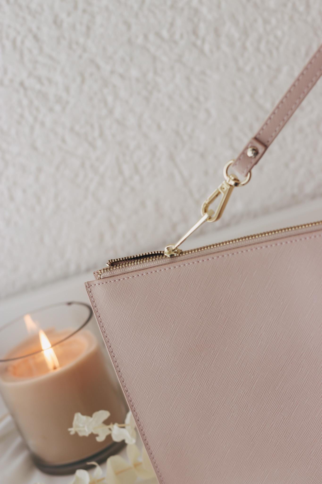 Personalisierte Kosmetiktasche altrosa mit Name – goldener Reißverschluss & Handschlaufe - Trauzeugin, Brautjungfer, Geschenk für Frauen