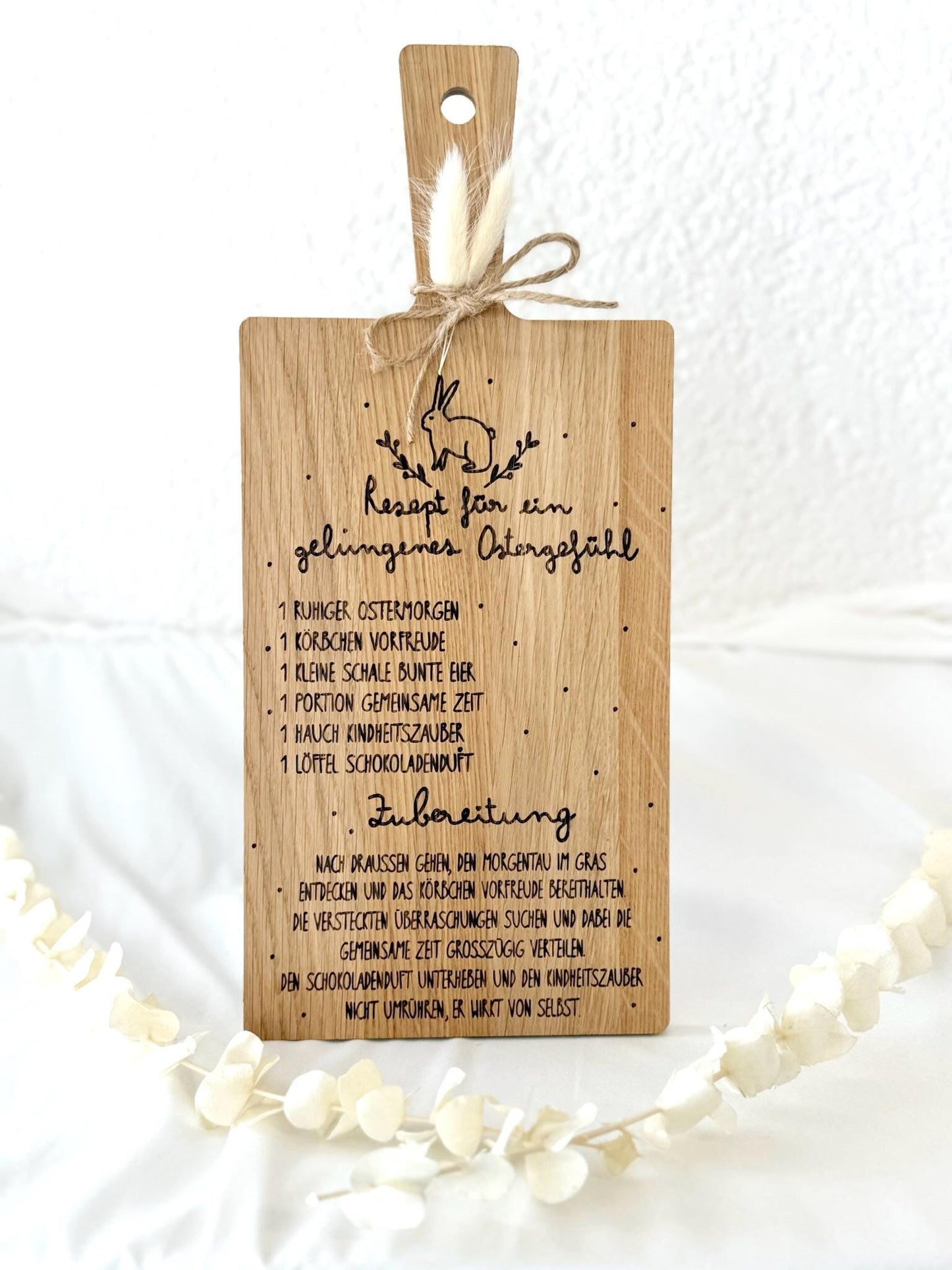 Ostergeschenk Holzbrett • Rezept für ein gelungenes Ostergefühl • Oster Deko Brett • Osterhase Gravur • Geschenk Ostern Familie, Gravur