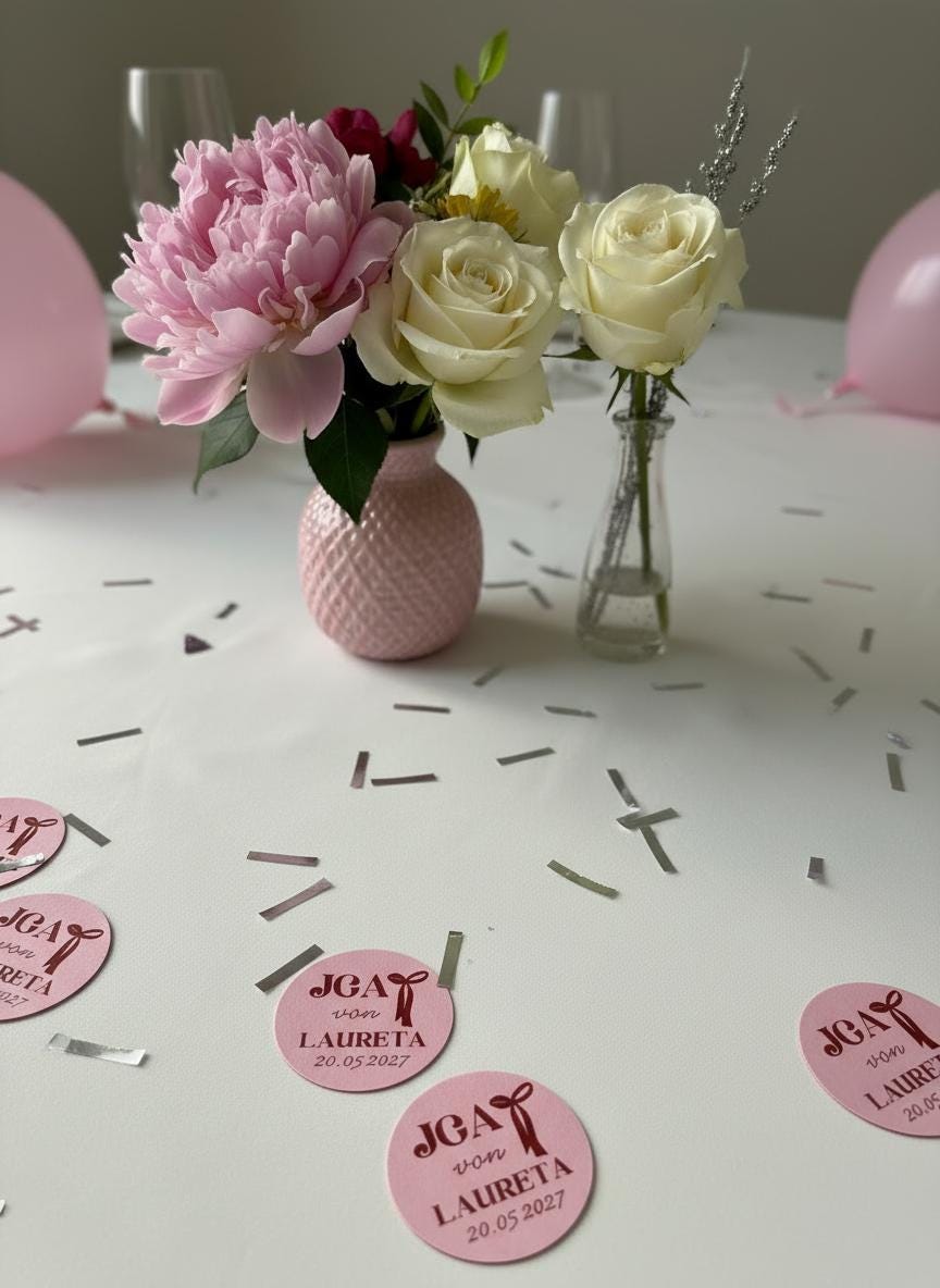 JGA Tischkonfetti personalisiert (30 Stück) – Bachelorette Party Streudeko mit Name & Datum – Junggesellinnenabschied Deko rosa,