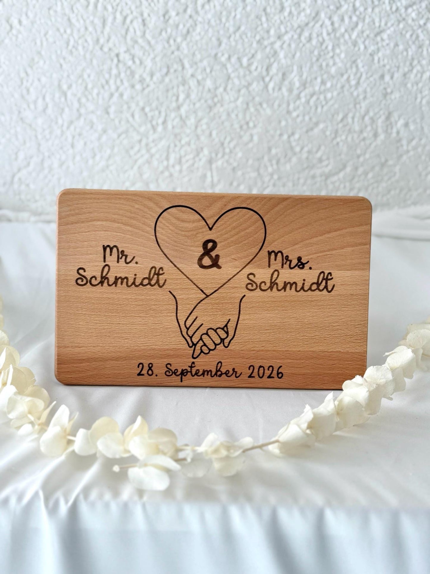 Hochzeitsgeschenk Holz personalisiert – Mr & Mrs Brettchen mit Namen – Geschenk Hochzeit Paar – Holzbrett Gravur mit Datum – Hochzeitsdeko