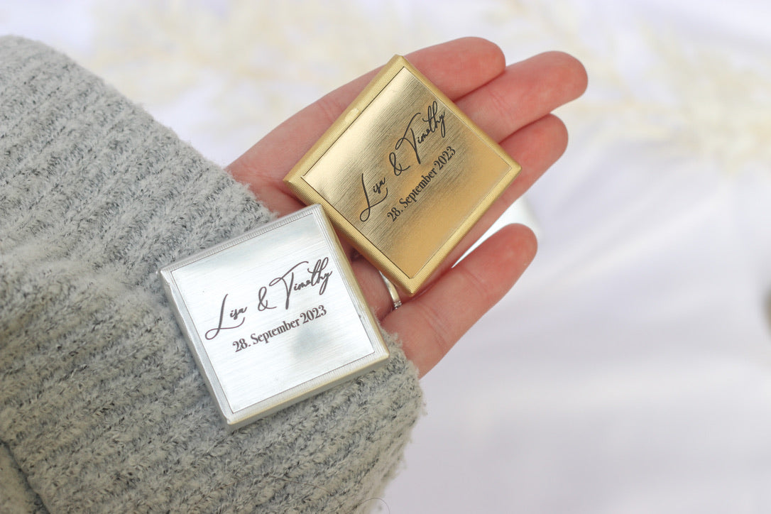 10 x Personalisierte Schokoladen mit personalisierten Gold oder Silber Plättchen (ab 10 Stück)