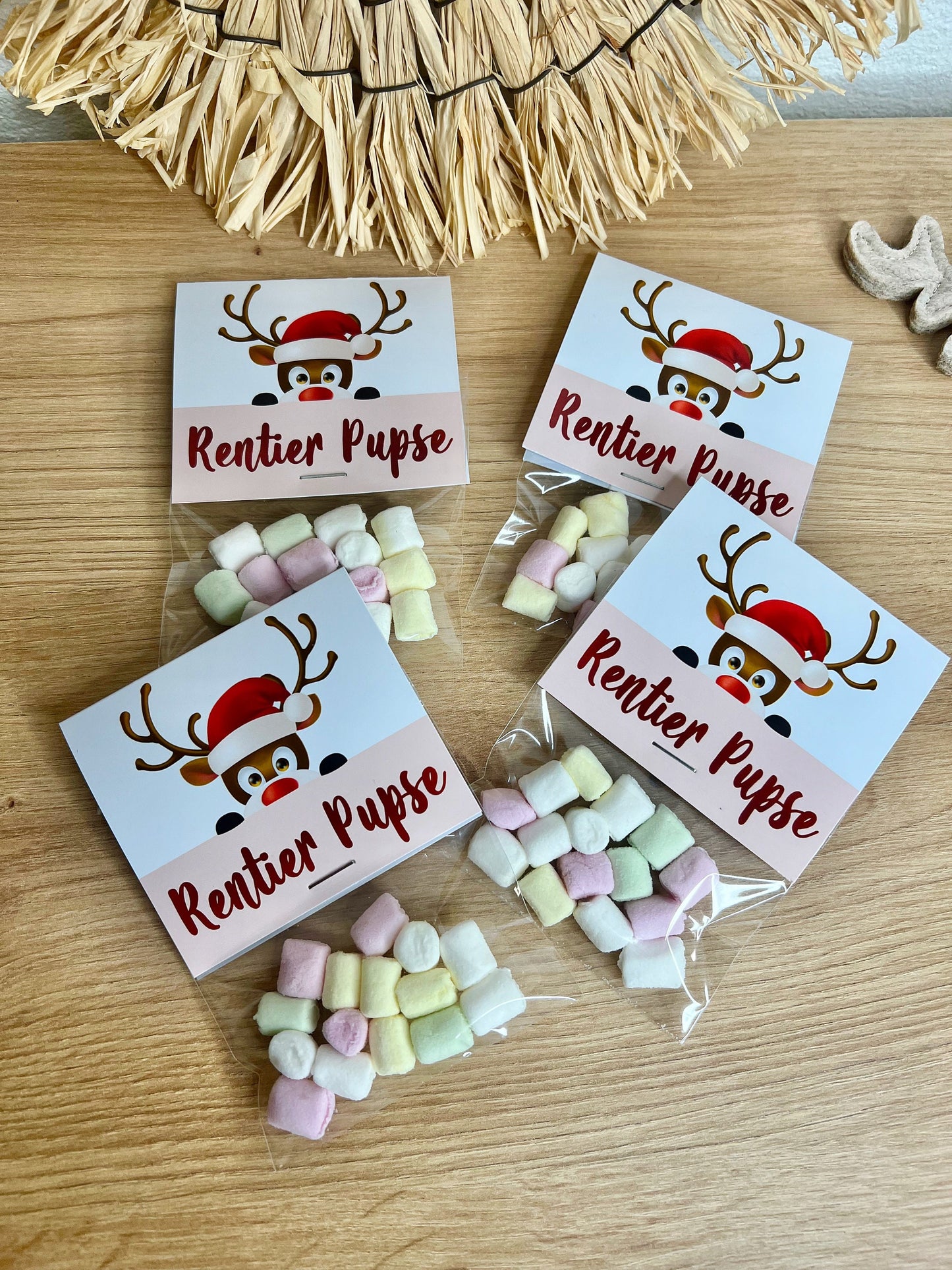 Gastgeschenk Weihnachten Mitgebsel "Rentier Pupse" Marshmallows bunt Werbegeschenk Mitarbeitergeschenk Firmenfeier