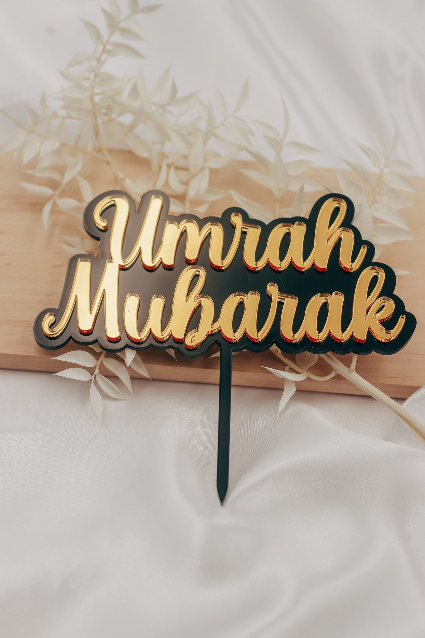 Umrah Mubarak Cake Topper Geschenk Mekka Schwarz Gold Acryl
