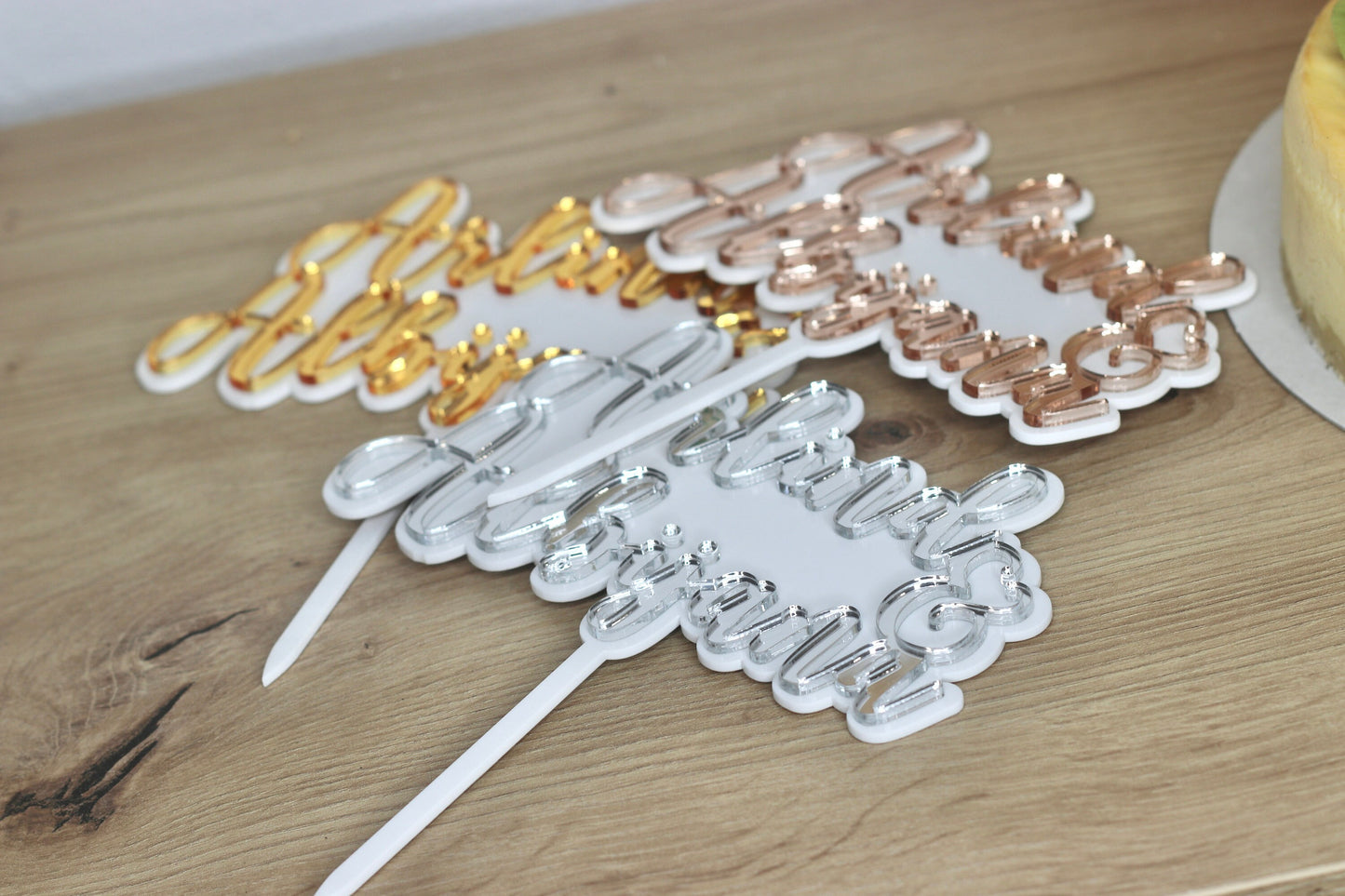 Cake Topper Hochzeit Verlobung | Cake Topper Wedding | Acryl gedoppelt | Weiß, Gold, Silber, Rosegold