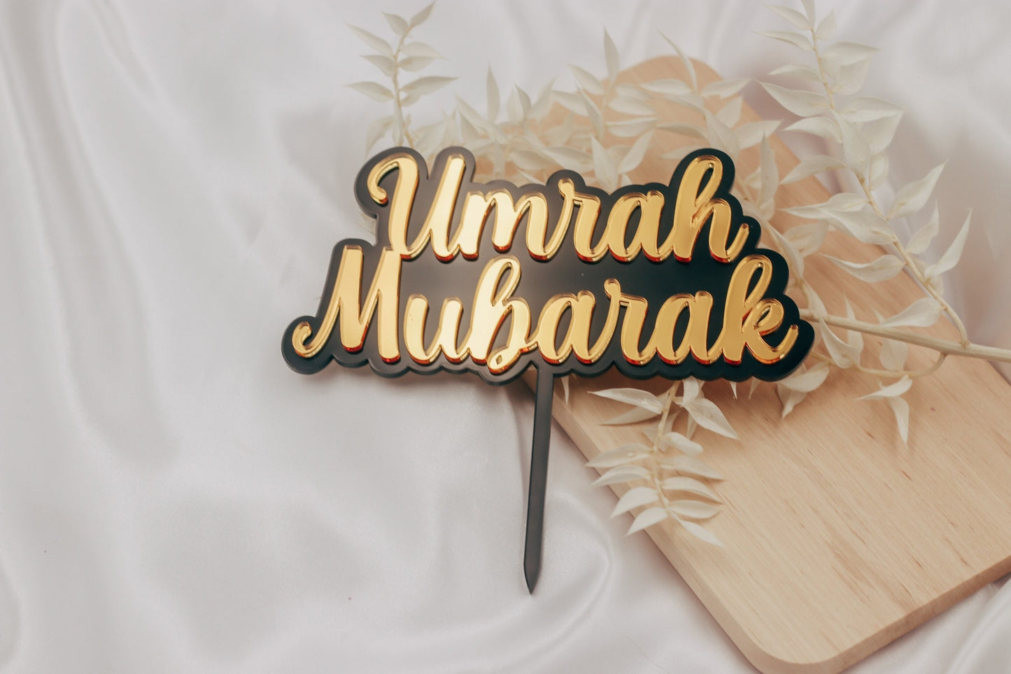 Umrah Mubarak Cake Topper Geschenk Mekka Schwarz Gold Acryl
