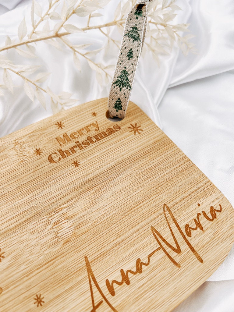Weihnachten Frühstücksbrett personalisiert mit Namen, Rentier & "Merry Christmas" - Schneidebrett - Bambus - Wichtelgeschenk