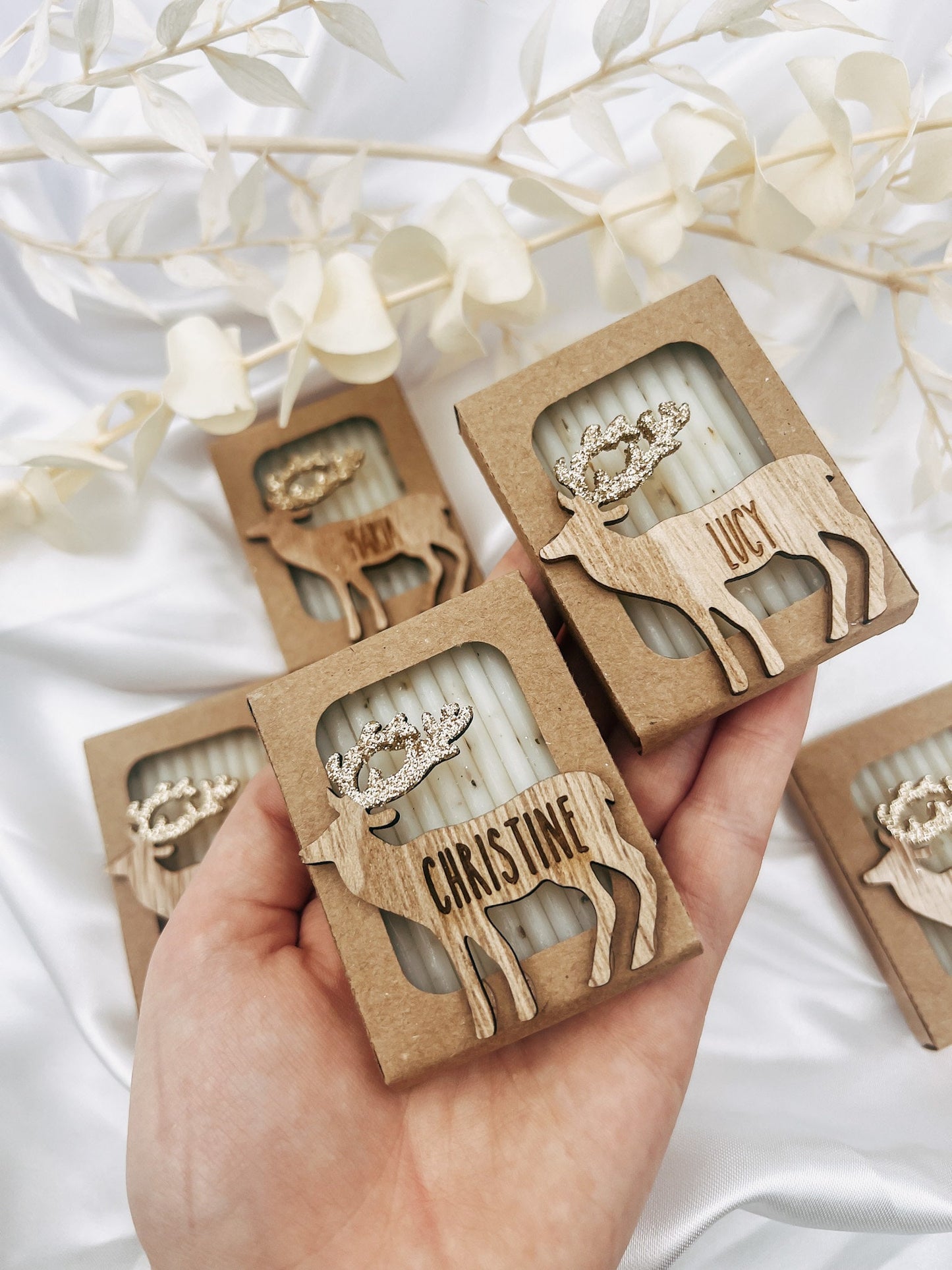 Gastgeschenk Weihnachten Lavendelseife mit 3D Rentier mit Namensgravur -Seifengeschenk Werbegeschenk Firmenfeier Wichtelgeschenk