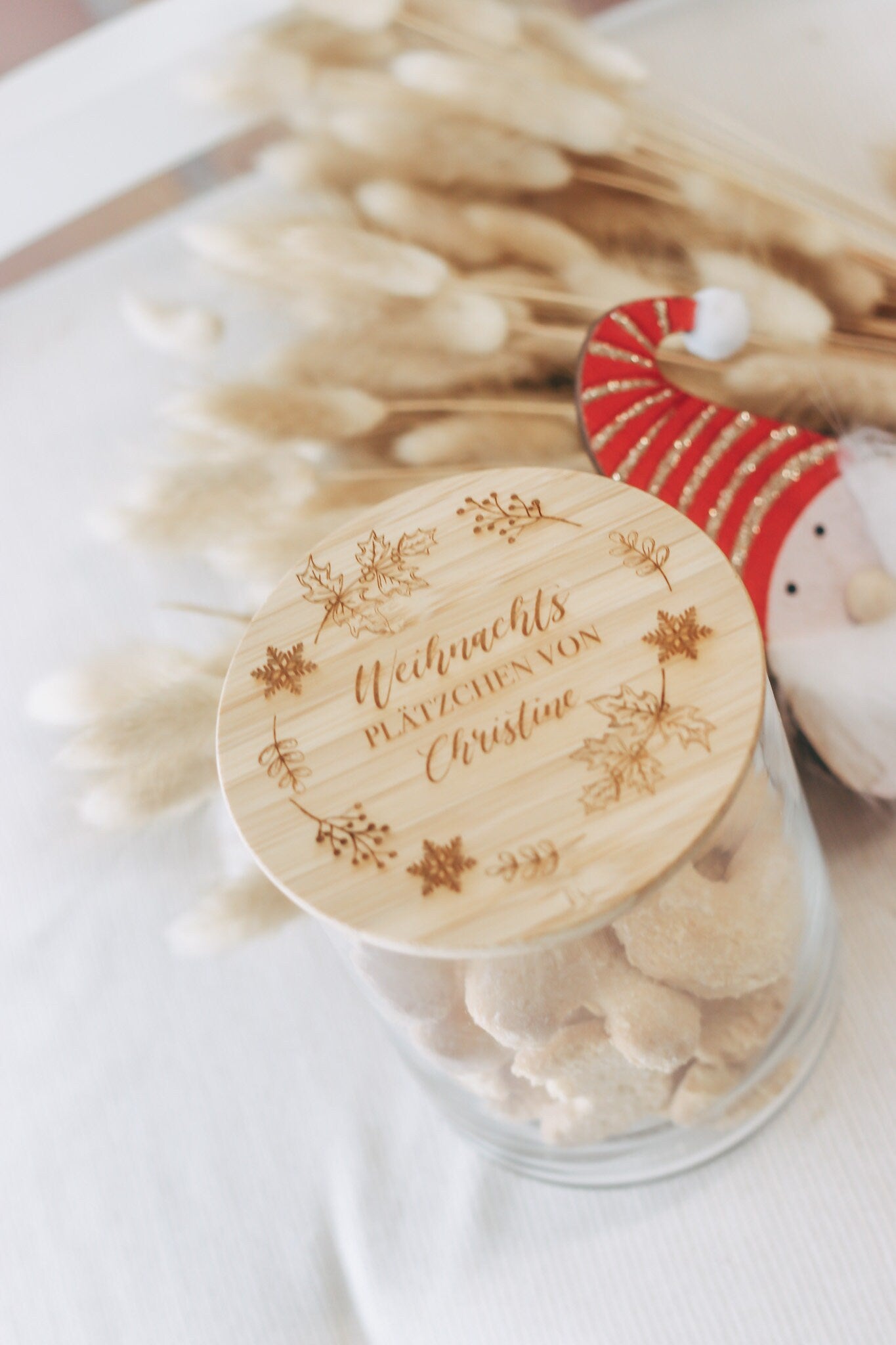 Keksdose personalisiert mit Namen und Holzdeckel (Bambus) als Geschenk - Weihnachtsgeschenk - Plätzchendose - Weihnachtsplätzchen