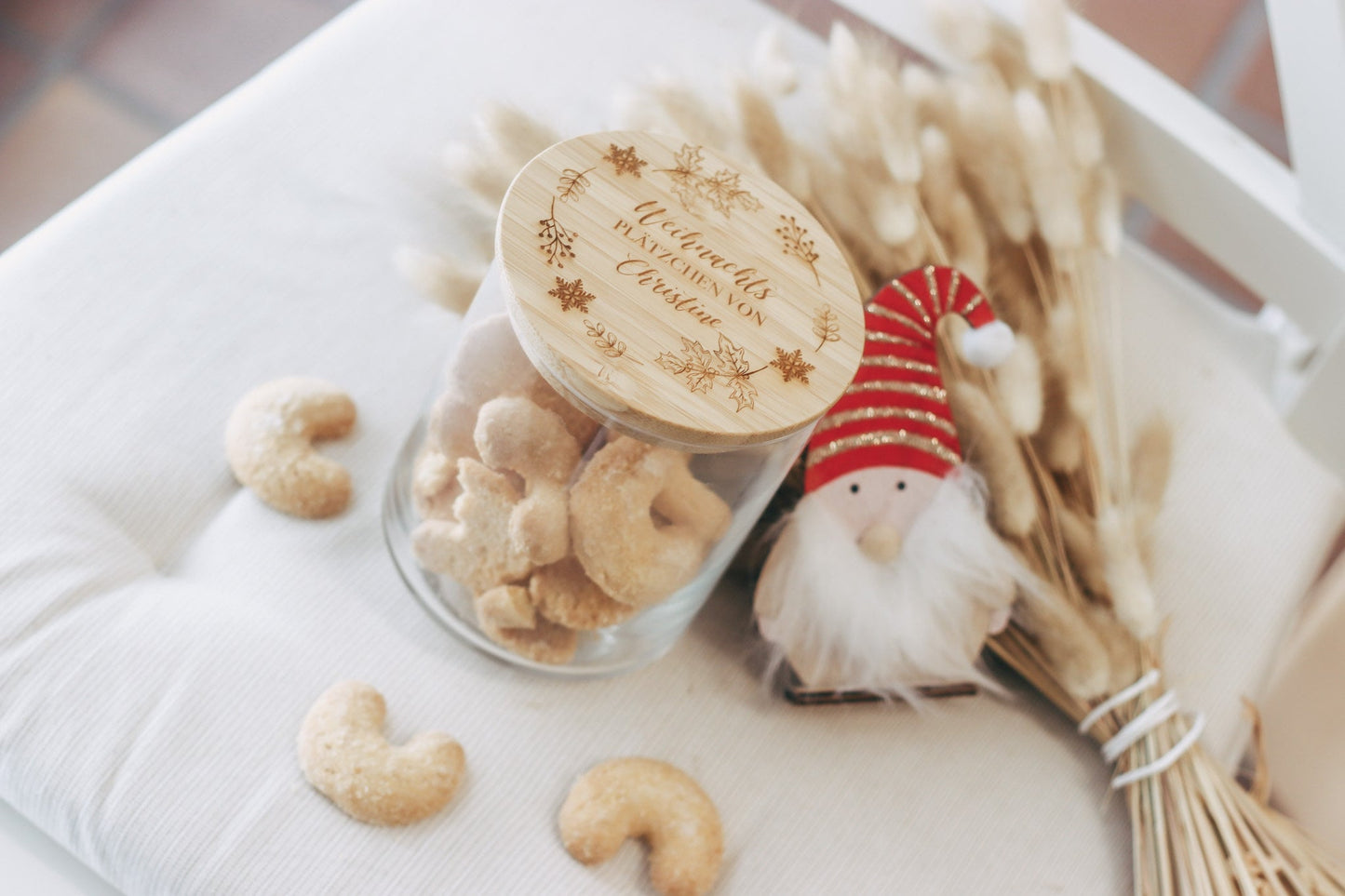 Keksdose personalisiert mit Namen und Holzdeckel (Bambus) als Geschenk - Weihnachtsgeschenk - Plätzchendose - Weihnachtsplätzchen