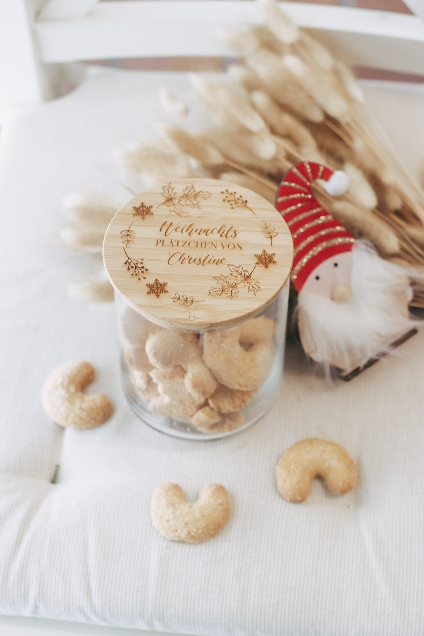 Keksdose personalisiert mit Namen und Holzdeckel (Bambus) als Geschenk - Weihnachtsgeschenk - Plätzchendose - Weihnachtsplätzchen