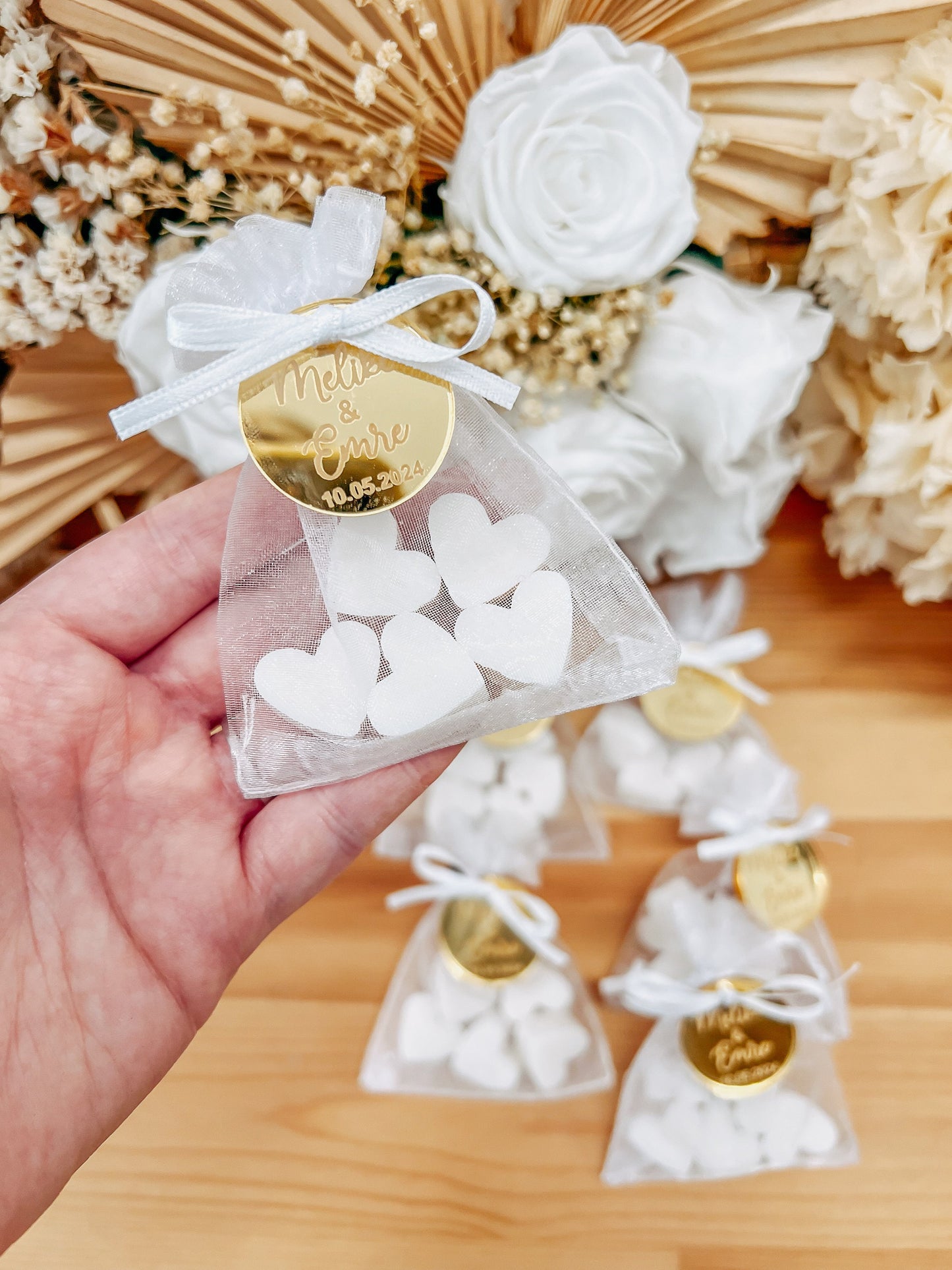 Anhänger Gold mit Gravur für Gastgeschenke & Einladungskarten / Hochzeit Verlobung Söz Gastgeschenk