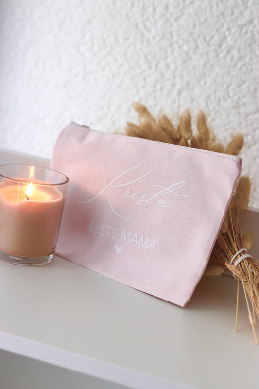Kosmetikbeutel in rosa mit Personalisierung + Beste Mama (Gratis Seife dazu)