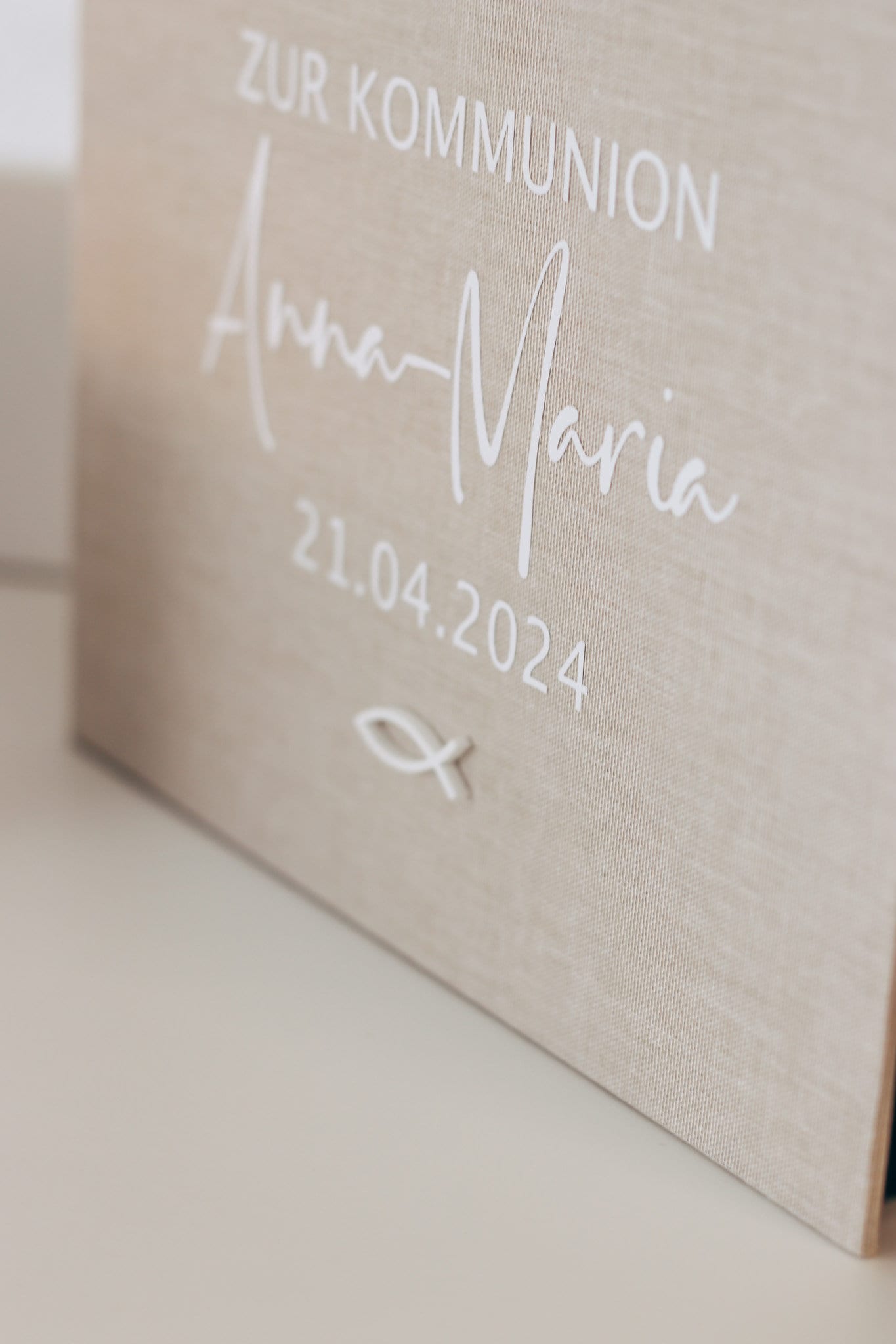 Personalisierte Geschenkbox mit Leinencover zur Kommunion oder Taufe // Geldgeschenk, Jugendweihe, Kleinigkeit, Fotobox / Erinnerungsbox