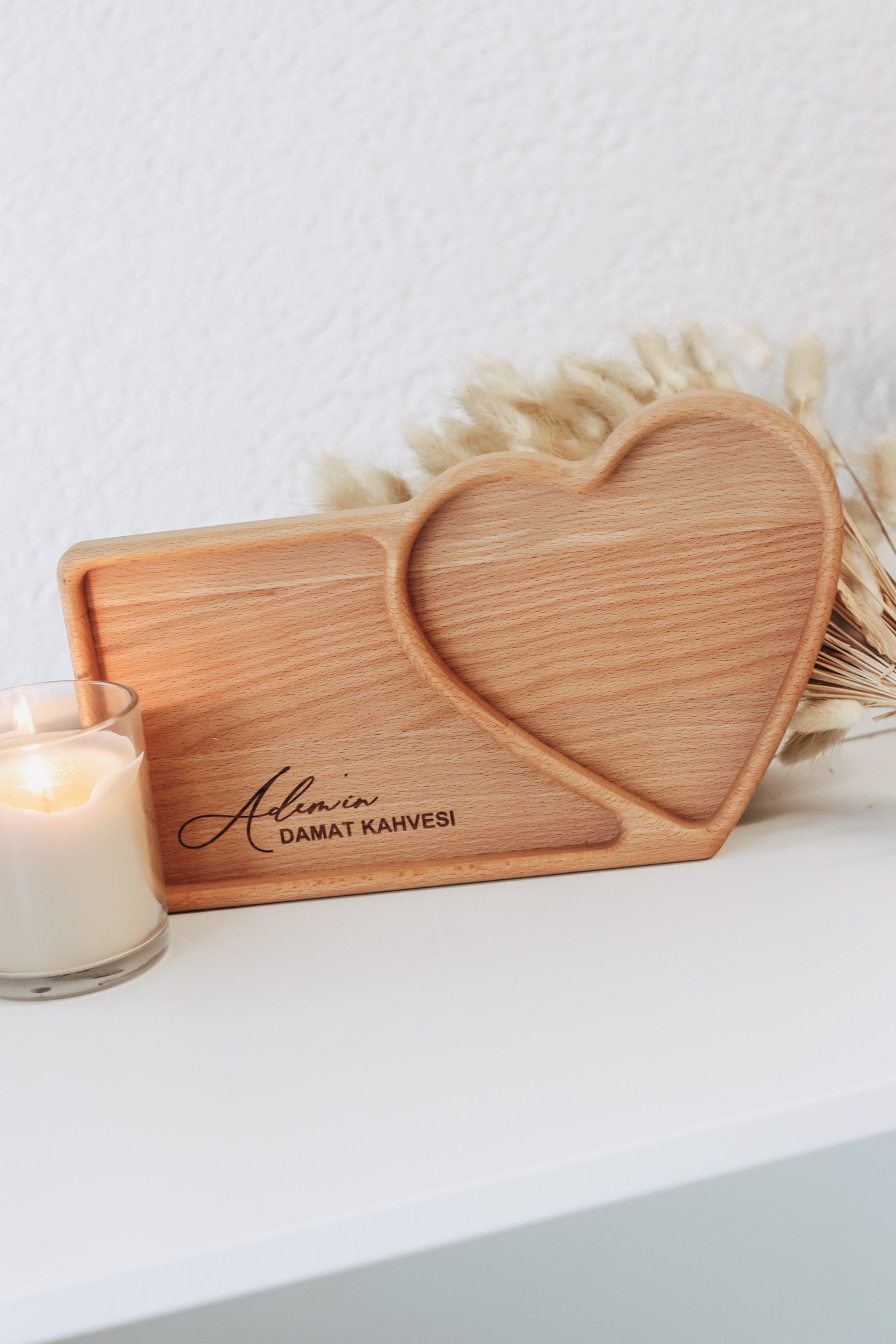 Damat Kahvesi Tablett mit Personalisierung / Holz Tablett / Damat Tespsisi / Integrierte Ringschale für den Kaffee