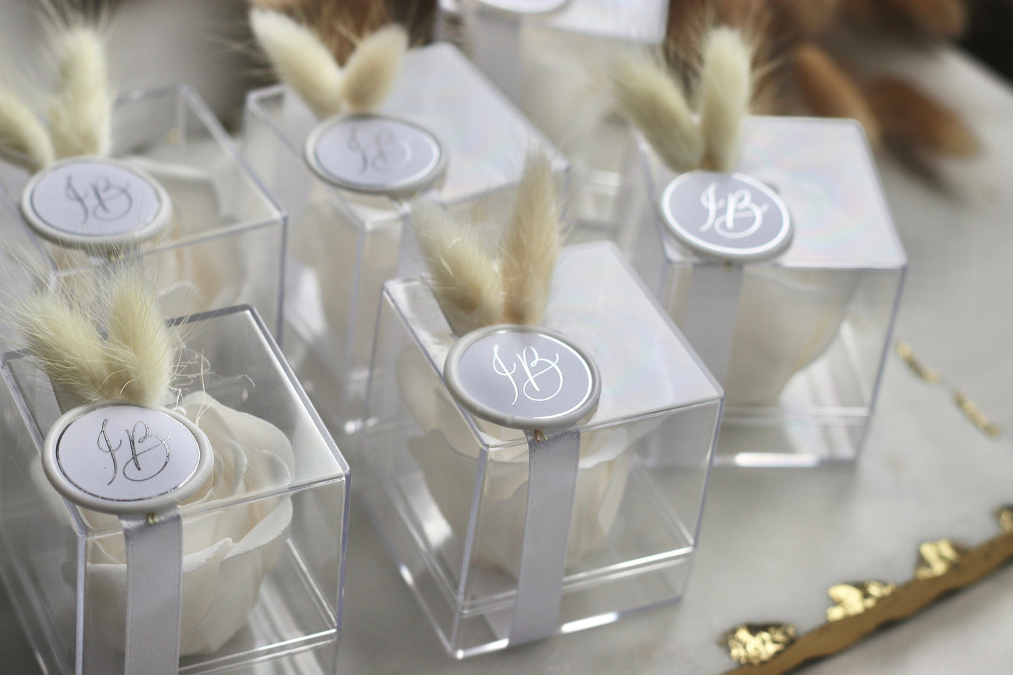 Gastgeschenk Hochzeit mit personalisiertem Wachssiegel - Rosenbox Rosenseife - Guest favor - Wedding favour