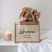 Lehrerin mit Herz + Name - Tasche - Beste Lehrerin - Abschiedsgeschenk Schule - Jutetasche - mit Personalsierung