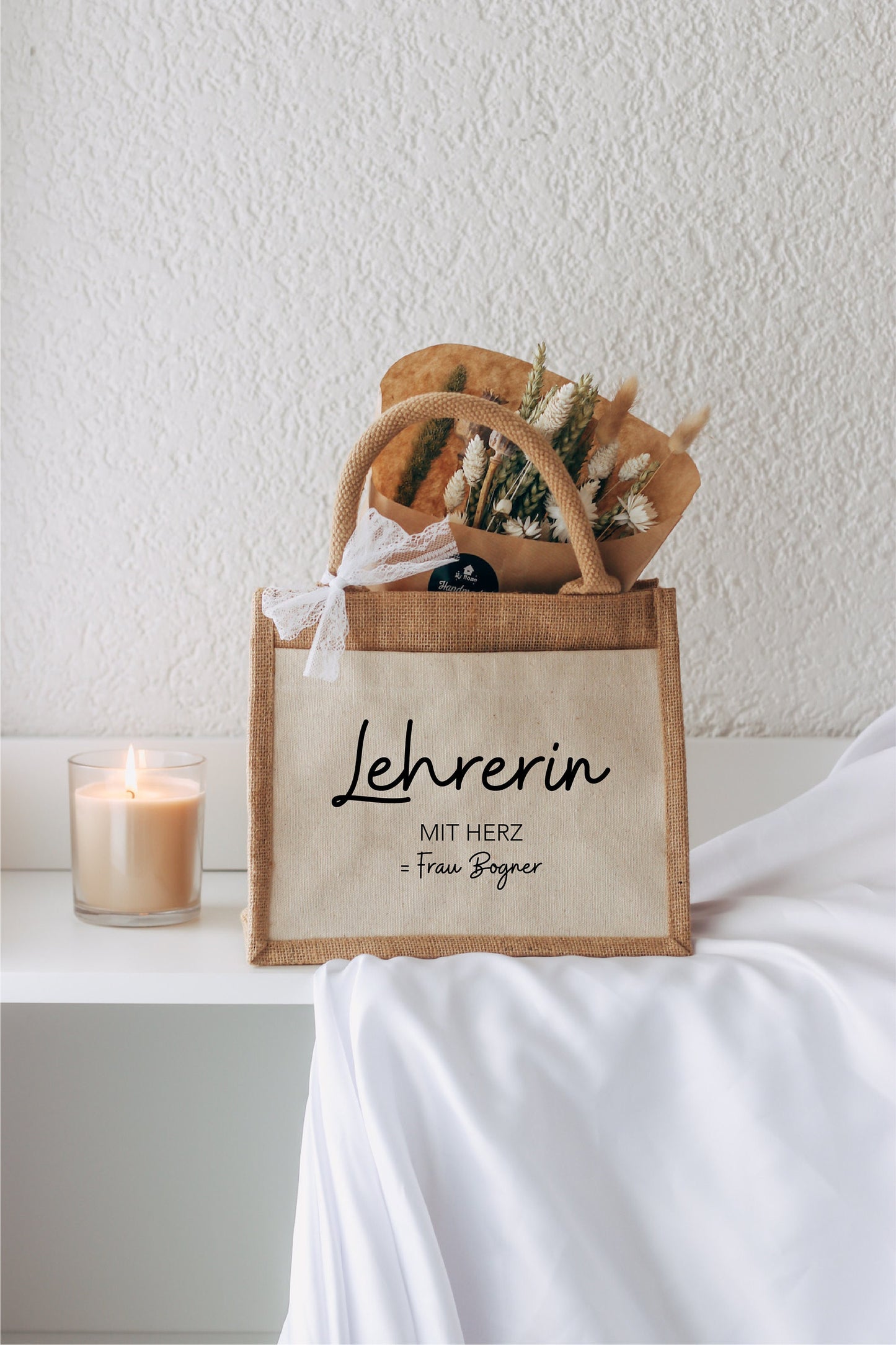 Lehrerin mit Herz + Name - Tasche - Beste Lehrerin - Abschiedsgeschenk Schule - Jutetasche - mit Personalsierung