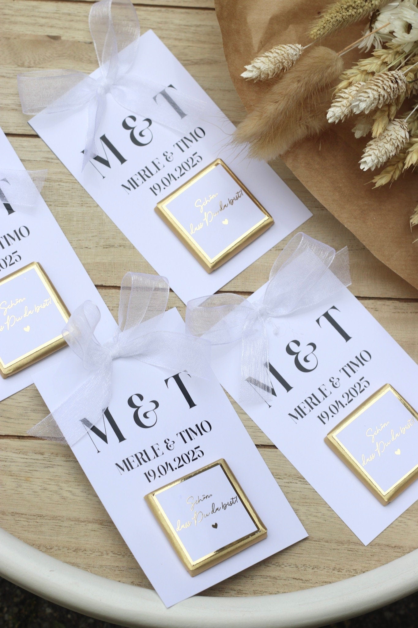 Gastgeschenk Hochzeit - Schokokarte - Goldene Schriftveredelung - Personalisiert mit Namen, Datum + Text, Söz, Nikah,