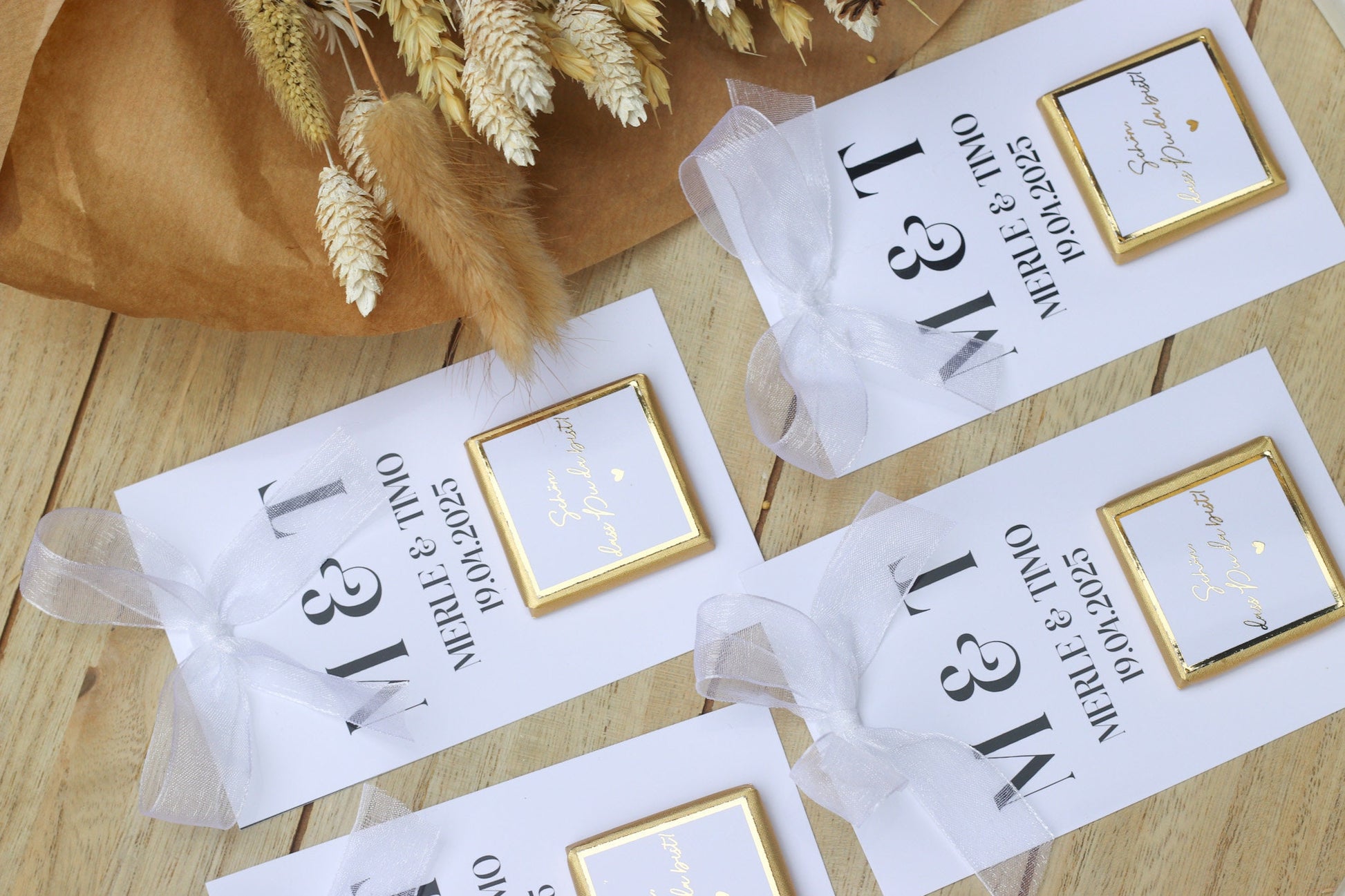 Gastgeschenk Hochzeit - Schokokarte - Goldene Schriftveredelung - Personalisiert mit Namen, Datum + Text, Söz, Nikah,