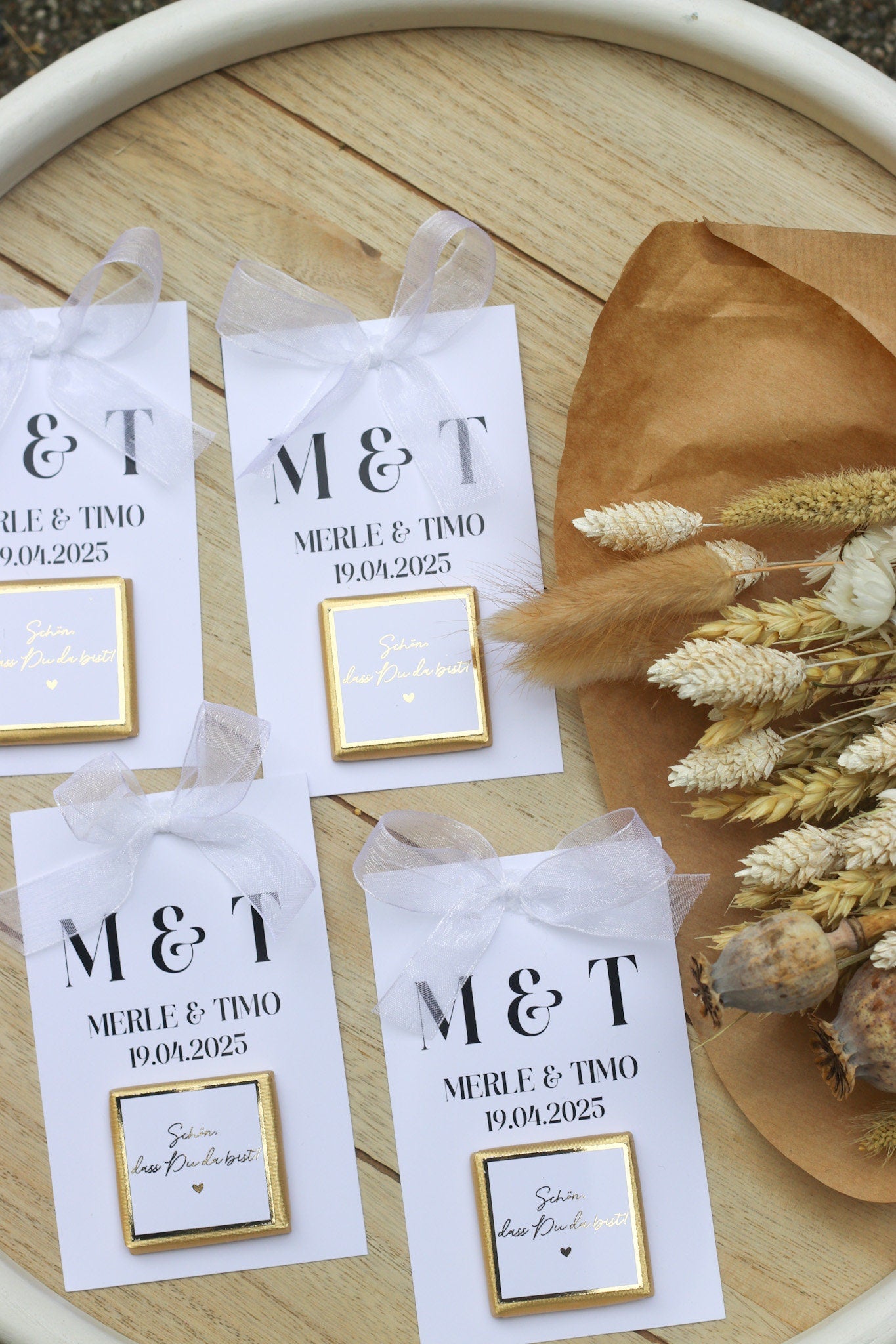 Gastgeschenk Hochzeit - Schokokarte - Goldene Schriftveredelung - Personalisiert mit Namen, Datum + Text, Söz, Nikah,