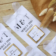 Gastgeschenk Hochzeit - Schokokarte - Goldene Schriftveredelung - Personalisiert mit Namen, Datum + Text, Söz, Nikah,