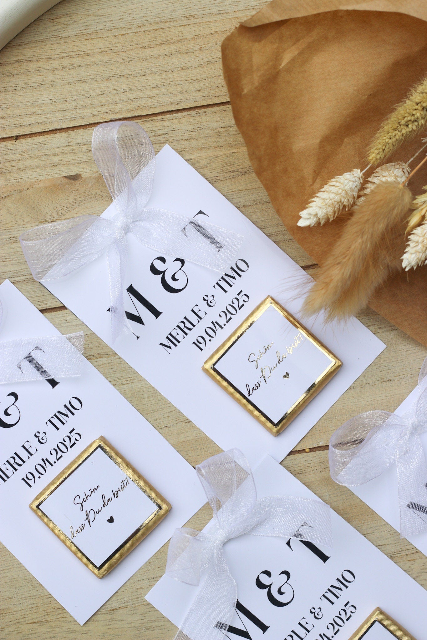 Gastgeschenk Hochzeit - Schokokarte - Goldene Schriftveredelung - Personalisiert mit Namen, Datum + Text, Söz, Nikah,