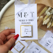 Gastgeschenk Hochzeit - Schokokarte - Goldene Schriftveredelung - Personalisiert mit Namen, Datum + Text, Söz, Nikah,