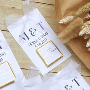 Gastgeschenk Hochzeit - Schokokarte - Goldene Schriftveredelung - Personalisiert mit Namen, Datum + Text, Söz, Nikah,