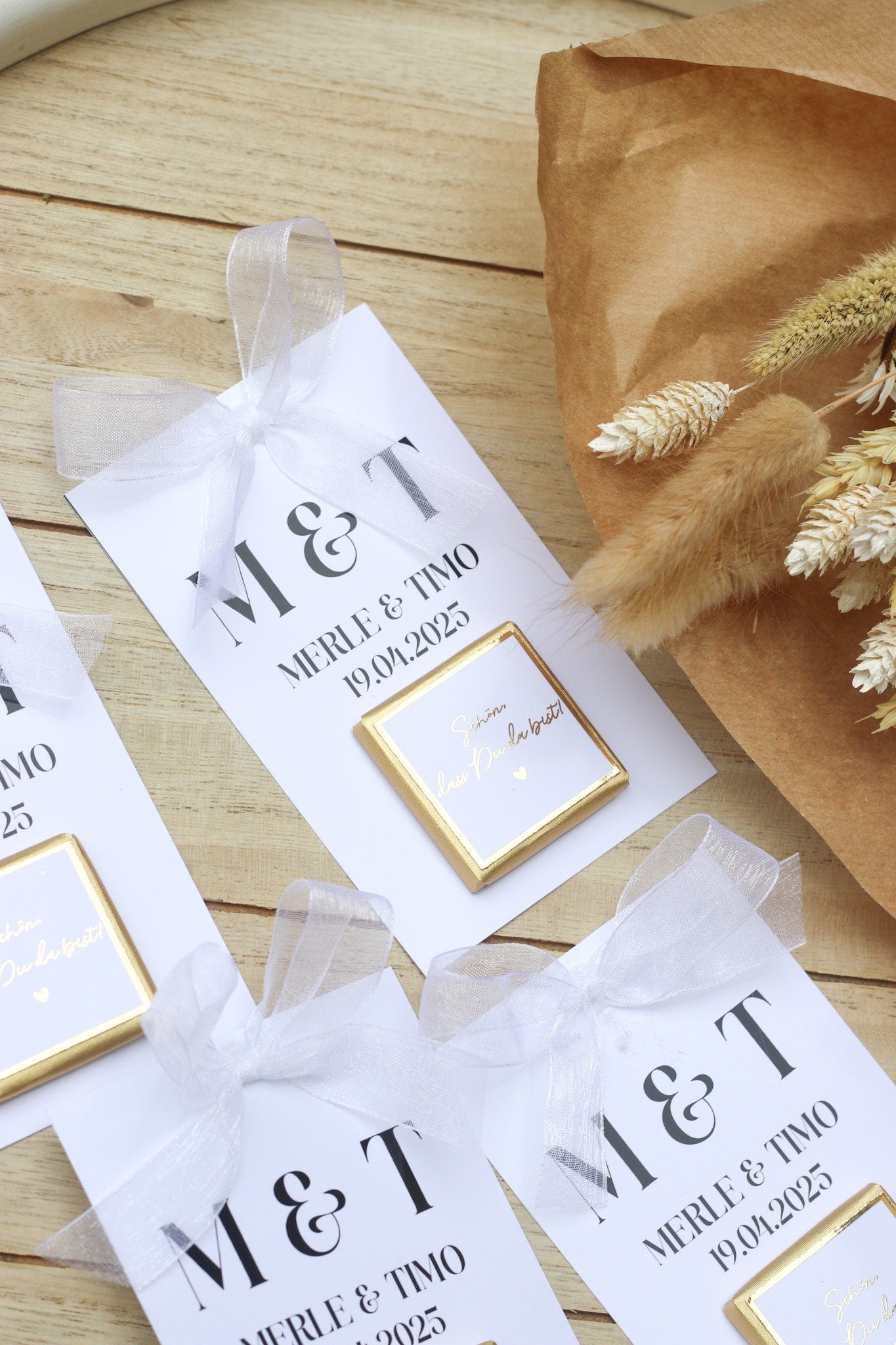 Gastgeschenk Hochzeit - Schokokarte - Goldene Schriftveredelung - Personalisiert mit Namen, Datum + Text, Söz, Nikah,