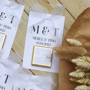 Gastgeschenk Hochzeit - Schokokarte - Goldene Schriftveredelung - Personalisiert mit Namen, Datum + Text, Söz, Nikah,