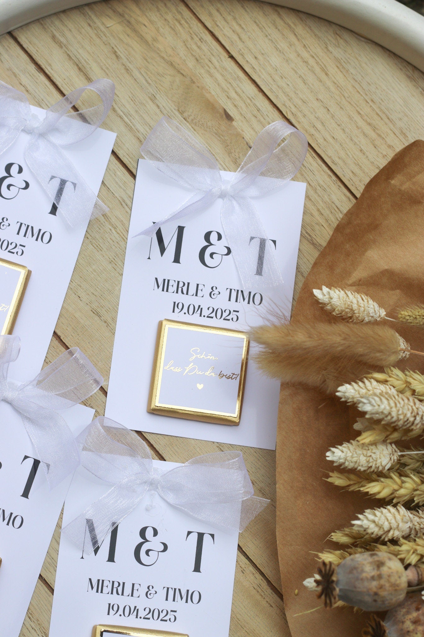 Gastgeschenk Hochzeit - Schokokarte - Goldene Schriftveredelung - Personalisiert mit Namen, Datum + Text, Söz, Nikah,