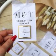 Gastgeschenk Hochzeit - Schokokarte - Goldene Schriftveredelung - Personalisiert mit Namen, Datum + Text, Söz, Nikah,