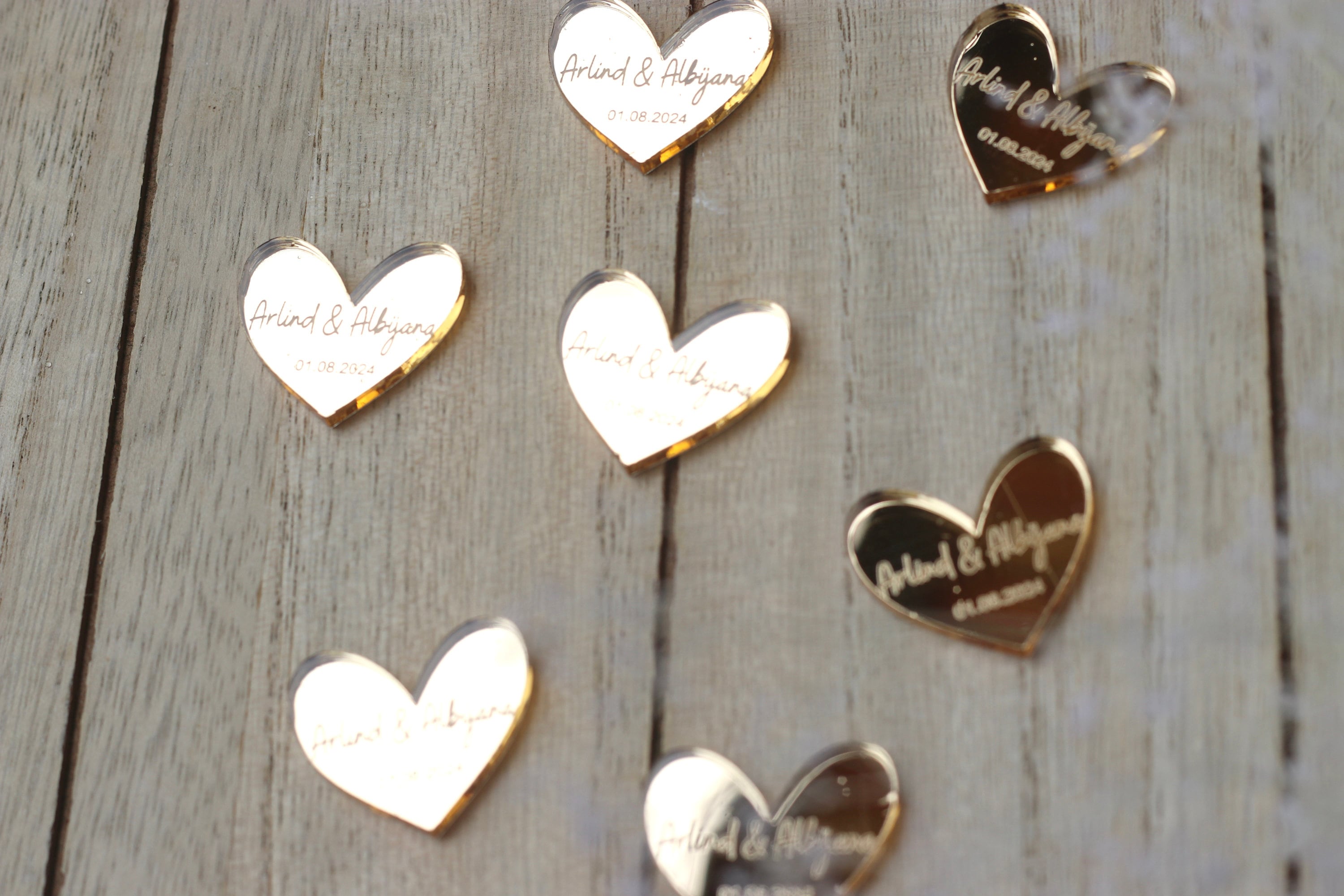 Acryl Plättchen Gold oder Silber mit Gravur für Gastgeschenke & Einladungskarten / Hochzeit Verlobung Söz Gastgeschenk - Streudeko