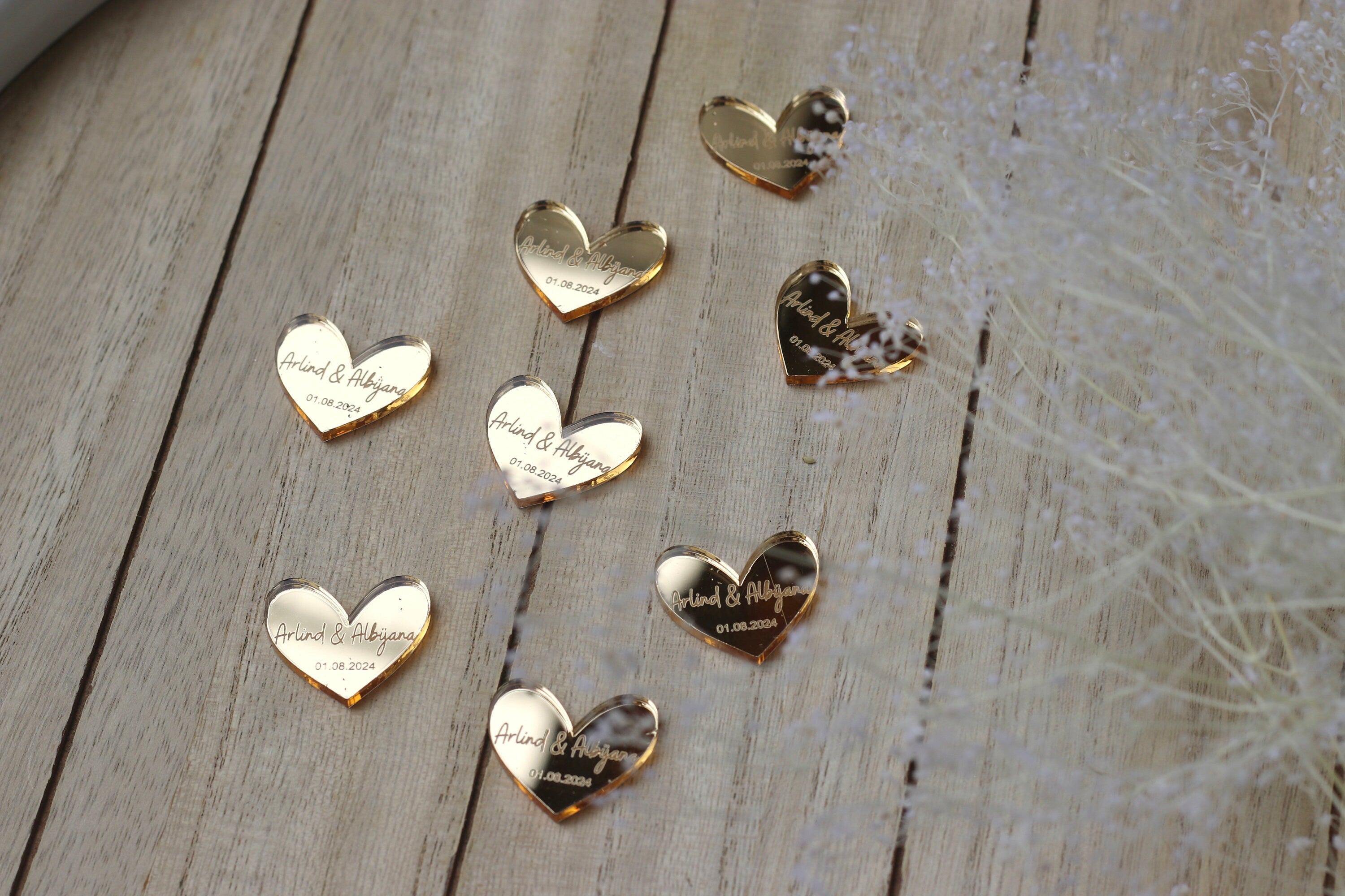 Acryl Plättchen Gold oder Silber mit Gravur für Gastgeschenke & Einladungskarten / Hochzeit Verlobung Söz Gastgeschenk - Streudeko